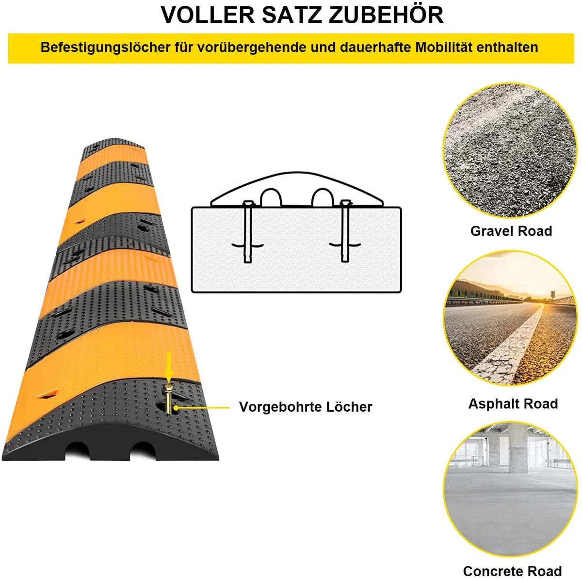 uyoyous Kabelbrücke 2 Kanal 100 x 30 x 6 cm Fahrbahnschwelle Schlauchbrücke überfahrbar Überfahrschutz für Kabel Außen