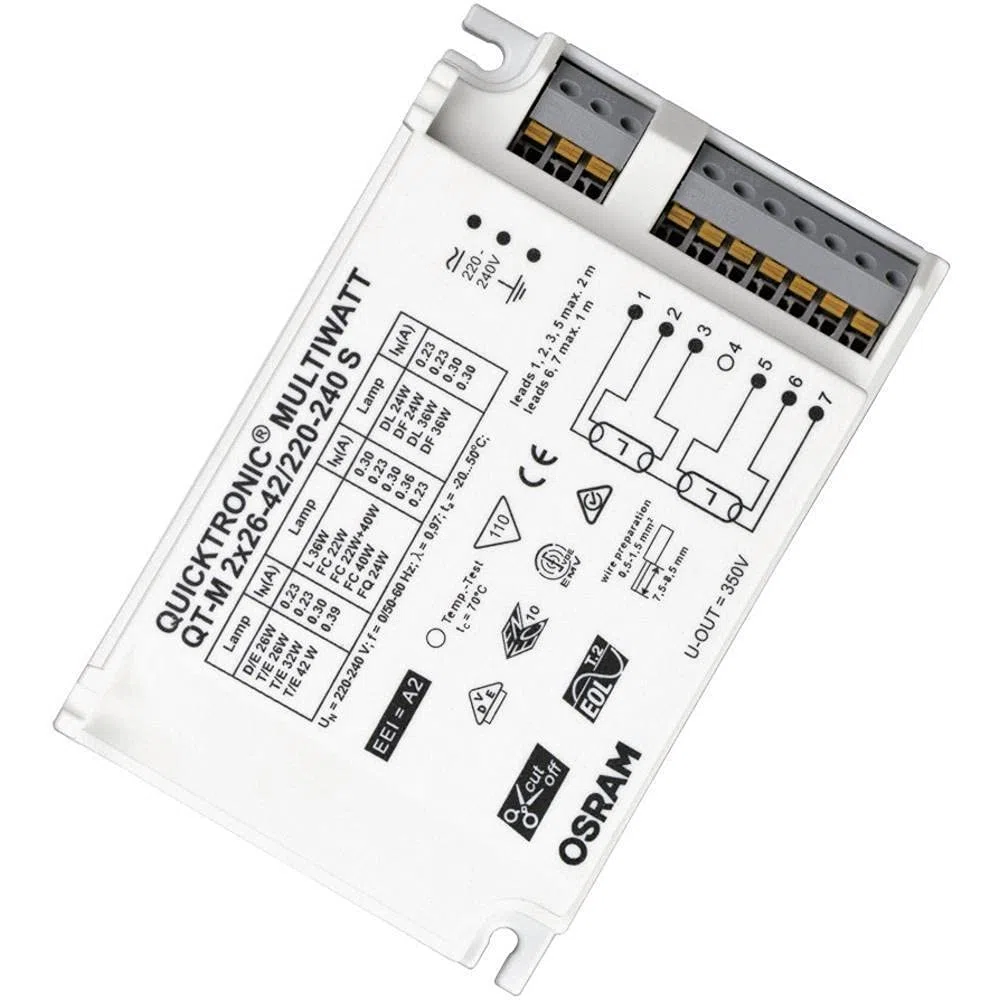 Osram Leuchtmittel Vorschaltgerät QT-M2x26-42/220-240S, 2x26-42W, T16, T16-R, T26, Warmweiß, 2 Stk, A2 Effizienz, IP20