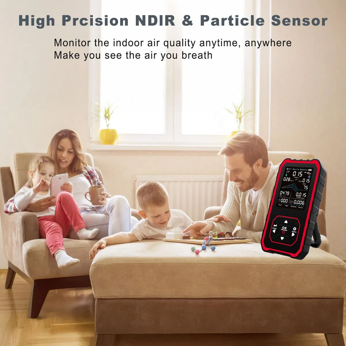 10 in 1 Indoor Air Quality Detector PM Detector CO2 Monitor, with Temperature & Humidity for Testing PM2.5/PM10/HCHO/TVOC/AQI USB Charging for Home Offices or Schools