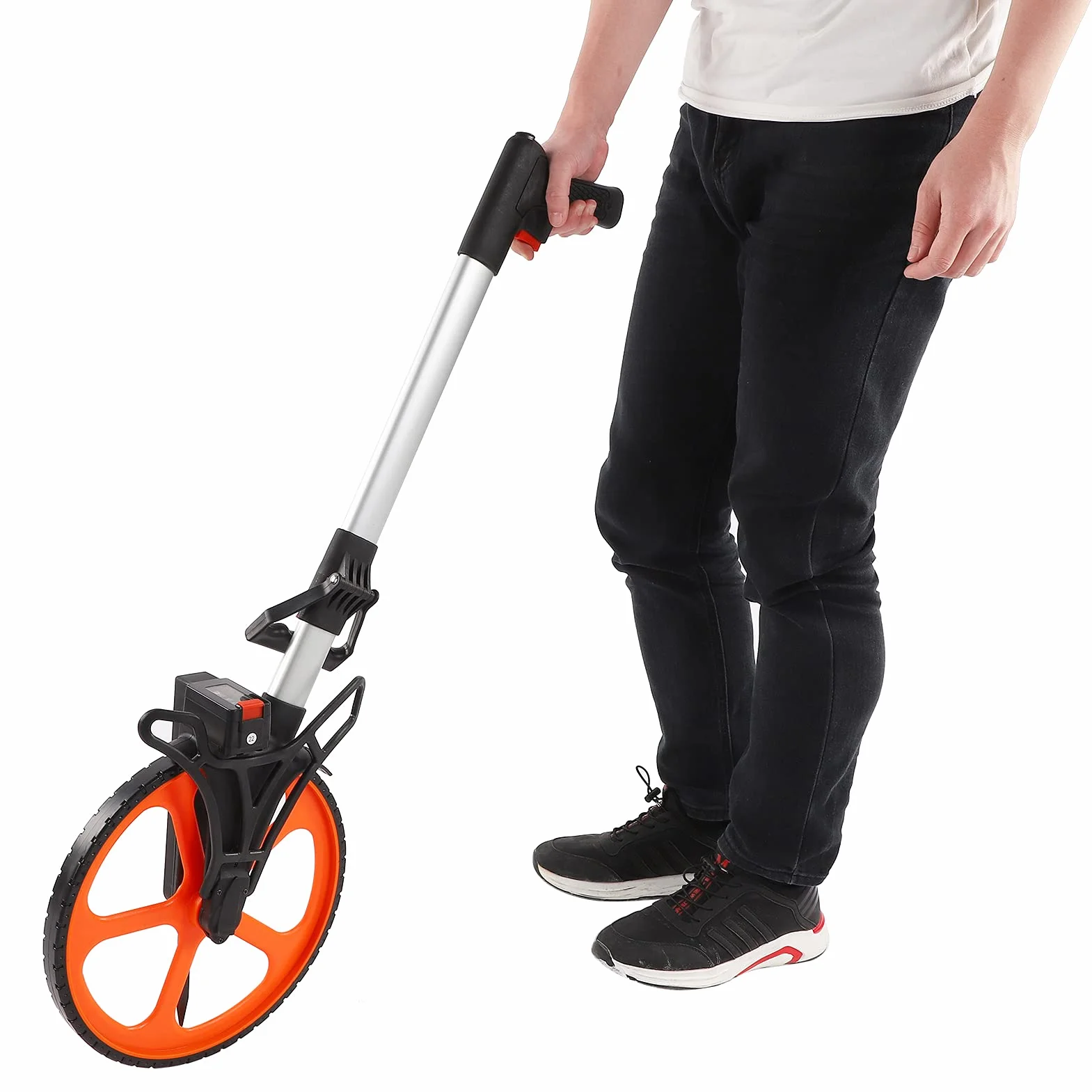 Professionelles Messrad mit Zähler, 31 cm Durchmesser, 1 m Umfang, 9999,9 m Reichweite, inkl. Ständer und Tragetasche