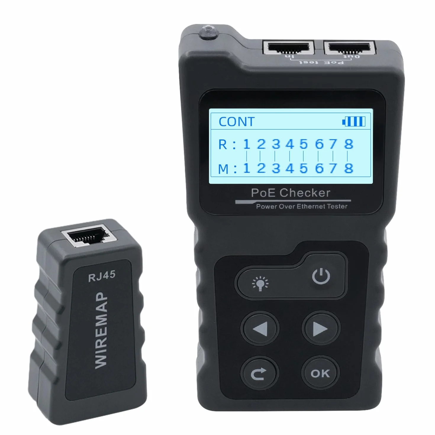 Multifunktions Kabeltester: RJ45 Netzwerktester mit PoE, Kontinuitätstest, Spannungsmessung & LED-Beleuchtung - Ideal für CAT5e/CAT6/CAT6a Ethernet Kabel