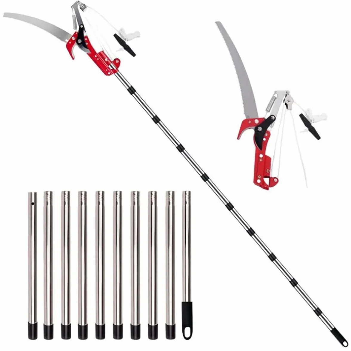 NEWFUN Teleskop Astsäge, Hochentaster Manuell,Baumsäge, 82-448cm Leichte Teleskop-Baumsäge aus Edelstahl 2 In 1,Schneiden Dichter Bäume und Sträucher ohne Leiter,Manuell Baumschere für Hohe Äste