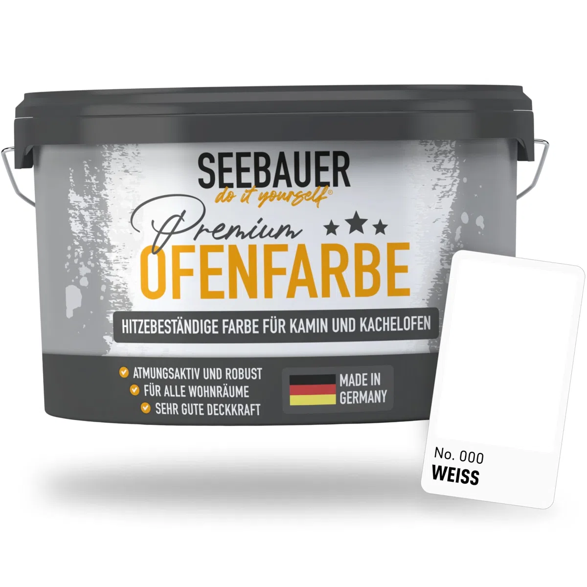 Ofenfarbe Weiß für Innen 2,5L (No. 000 Weiß) - Hitzebeständige Wandfarbe für Putz, Beton & Mauerwerk - Abwaschbare Farbe für Kamin und Kachelofen