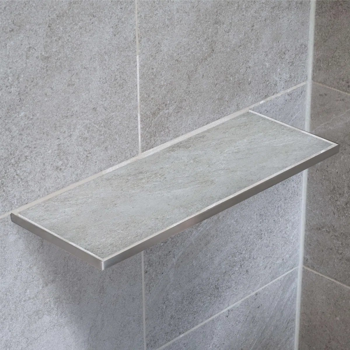 Befliesbare Duschablage Ecke 400mm x 150mm Silber Ablage zum Einfliesen, Edelstahl korrosionsbeständig, Bad Accessoires