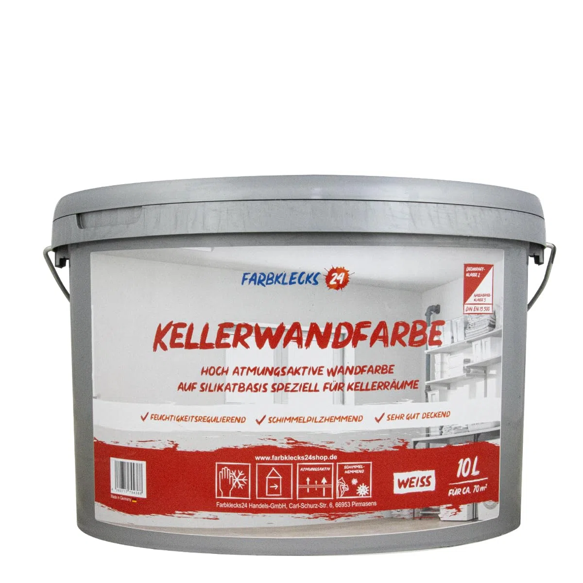 Kellerwandfarbe 10L weiß, atmungsaktive Wandfarbe, Silikatfarbe Keller, Keller Farbe
