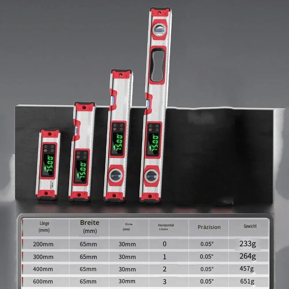 Elektronische digitale Wasserwaage, 3-in-1 wasserdichtes Display mit Hintergrundbeleuchtung, verstellbare magnetische Wasserwaage mit Magnetfuß und Datenspeicherfunktion (600 mm)