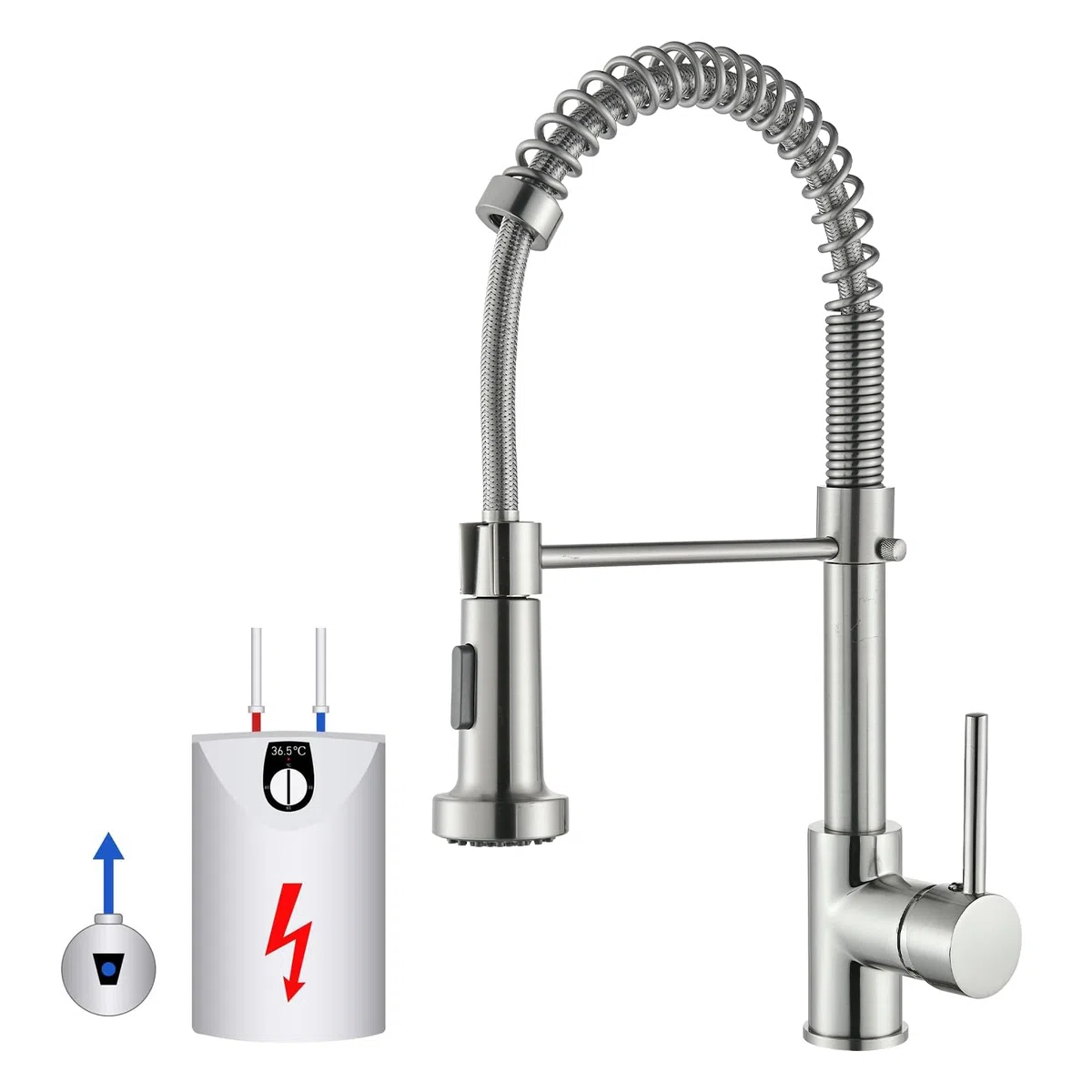 Niederdruck Wasserhahn Küche Spültischarmatur Mischbatterie Armatur Küche mit 2 Sprühfunktionen um 360° Gedreht Werden Gebürstetes Nickel mit Herunterziehbare Brause