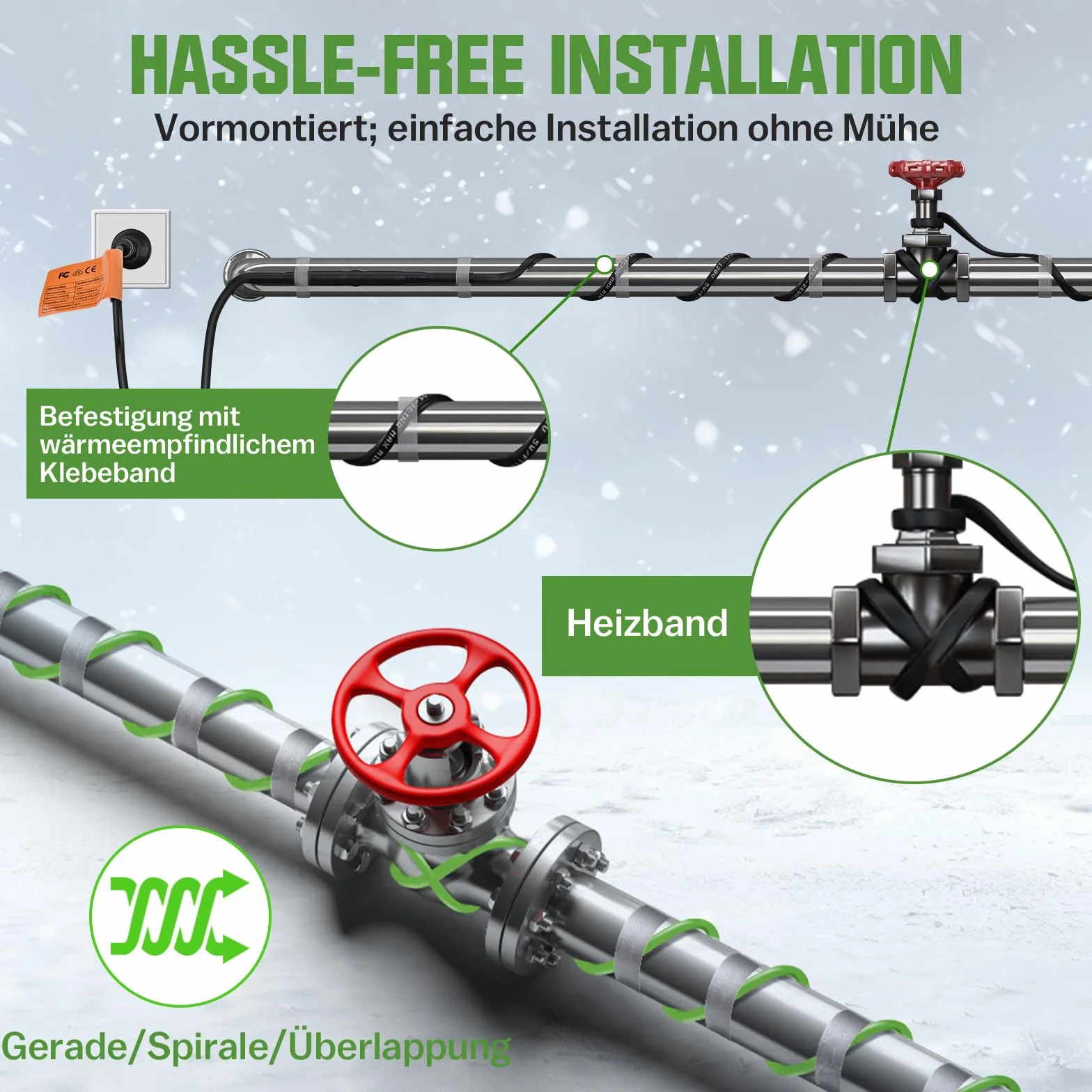 12M Heizkabel mit Thermostat, 35W/m Selbstregulierendes Frostschutz Heizkabel mit Betriebsanzeigeleuchte, Begleitheizung Wasserleitung von Wasserleitungen, Dachrinnen und Weidetränken, IP68