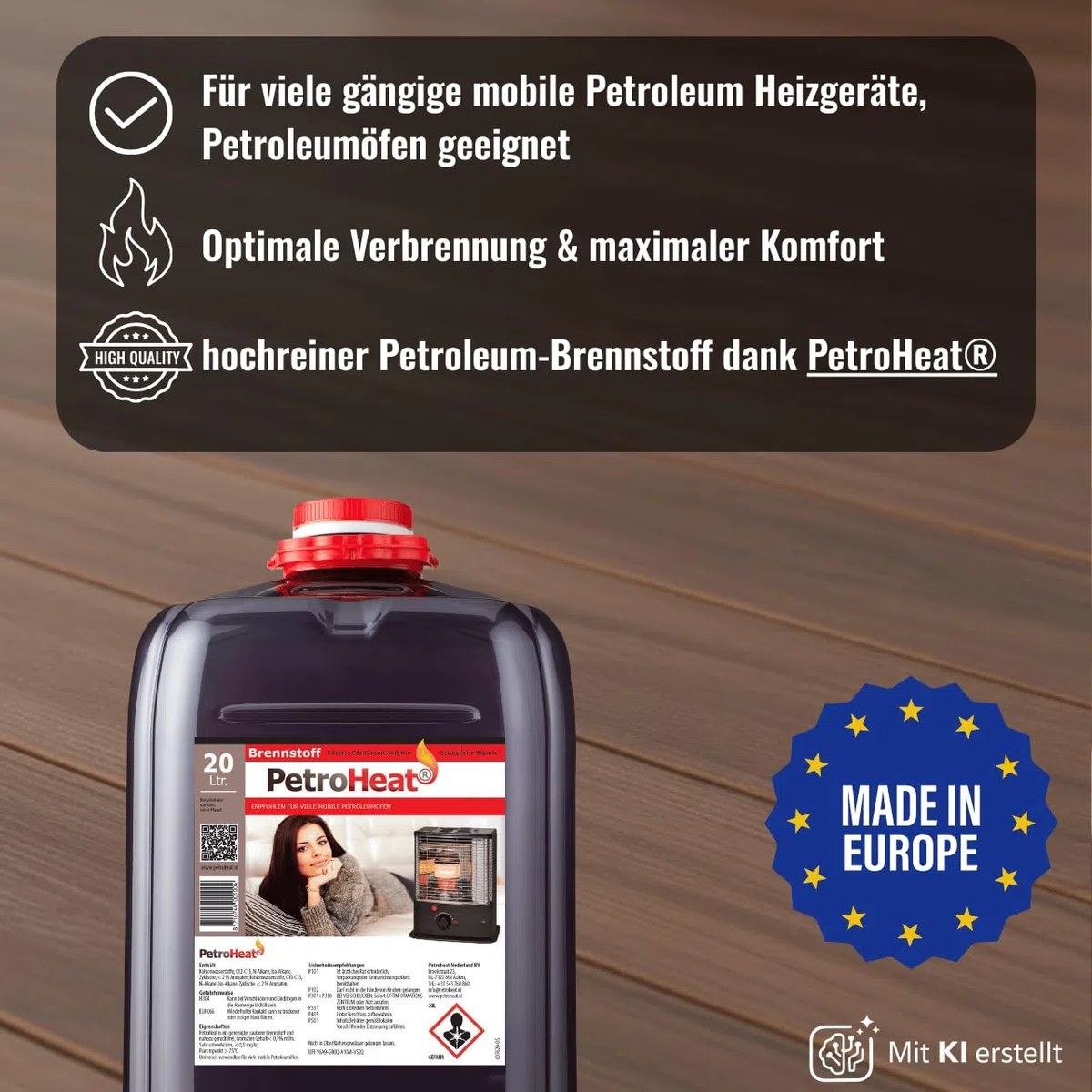 Petroleum 20l geruchsarm für Petroleumofen Heizofen Heizer Lampen Öllampe Heizgeräte Kamin Dochtbrenner Camping Werkstatt inkl. Reinigungstuch
