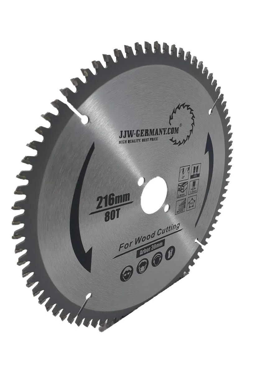 HM-Kreissägeblätter (216 x 30 Z= 80 WZ) negativer Spanwinkel für Kappsägen in Industriequalität