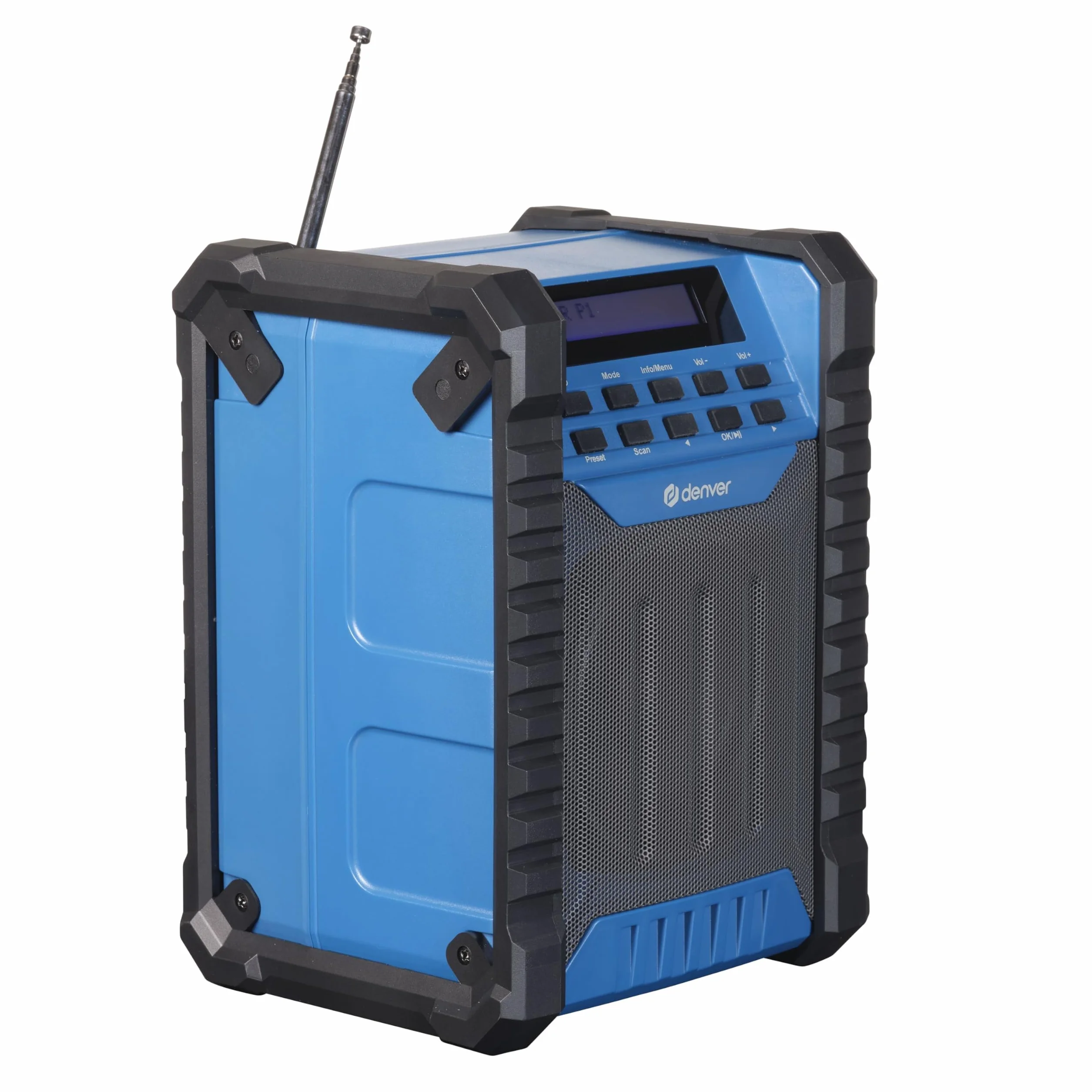 Denver WRD-60 Baustellenradio mit DAB+ / DAB/FM & Bluetooth – Akku Radio mit 2000 mAh - IP54 Staub- & spritzwassergeschützt - Werkstatt Radio mit USB-C & AUX