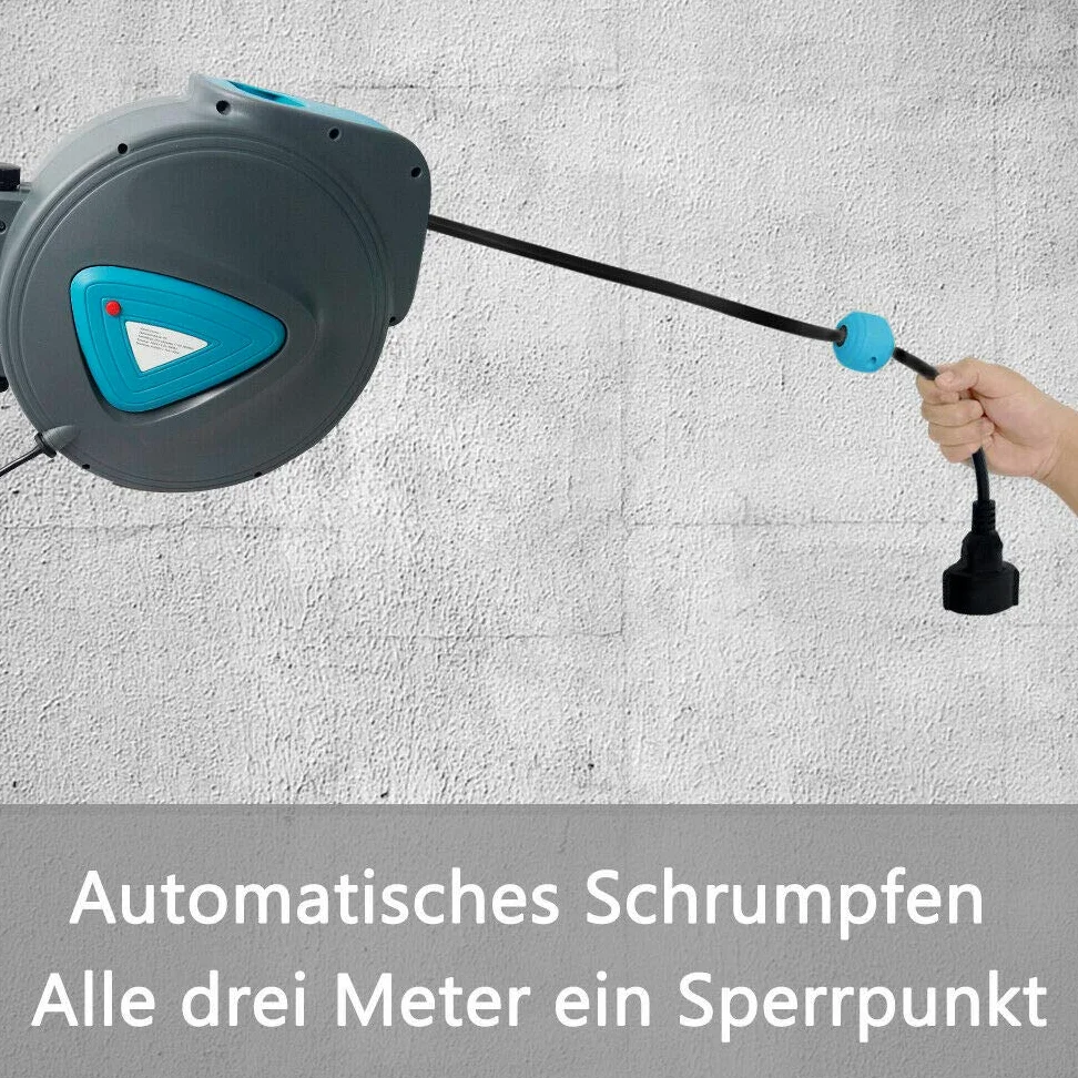 HENGMEI 20m Automatik Kabeltrommel Automatischer Kabelaufroller Elektrokabel Verlängerungskabel für Wandmontage