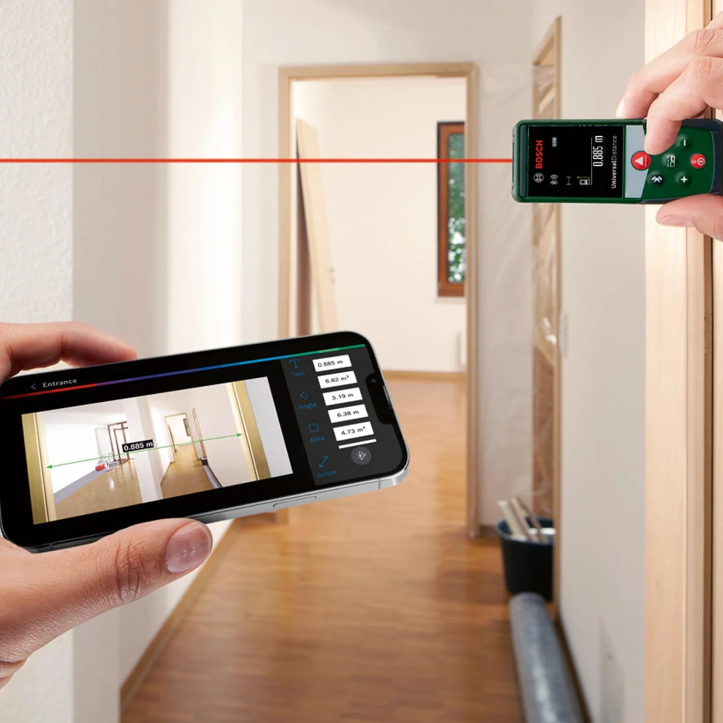 Bosch Laserentfernungsmesser UniversalDistance 40C (Distanz bis 40m präzise messen, Bluetooth-Konnektivität, Messfunktionen, im E-Commerce Karton)