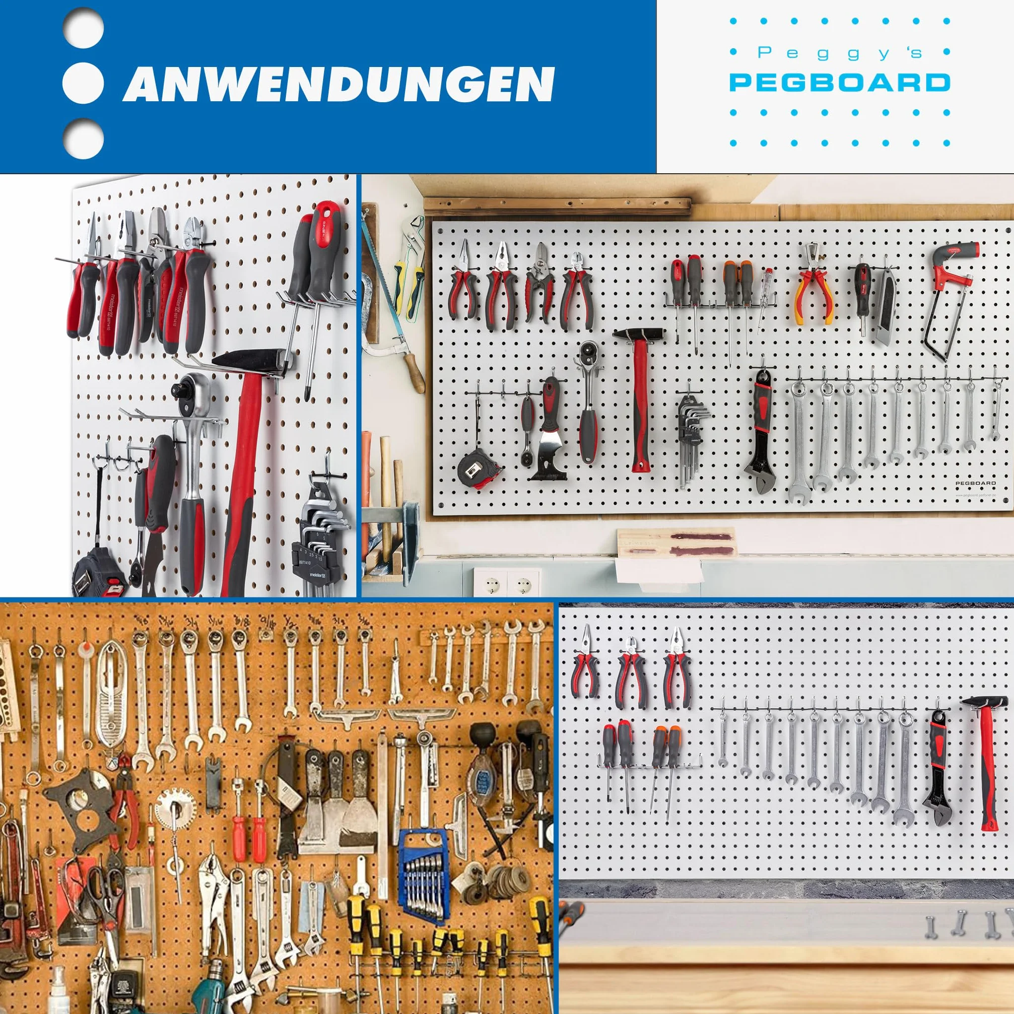 Pegboard 2 St. Werkzeugwand aus Holz (MDF) 120 x 60 x 0,5 cm - Lochung Ø7 mm Lochabstand 25,4 mm - weiß lackiert - Made in Germany