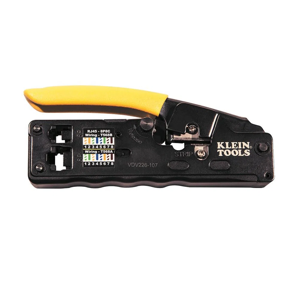 Klein Tools VDV226-107 | Ratschen-Crimpzange für RJ45 RJ11 RJ12 | CAT6 CAT5e CAT3 Datenkabel | Abisolierer Schneidwerkzeug Kompakt