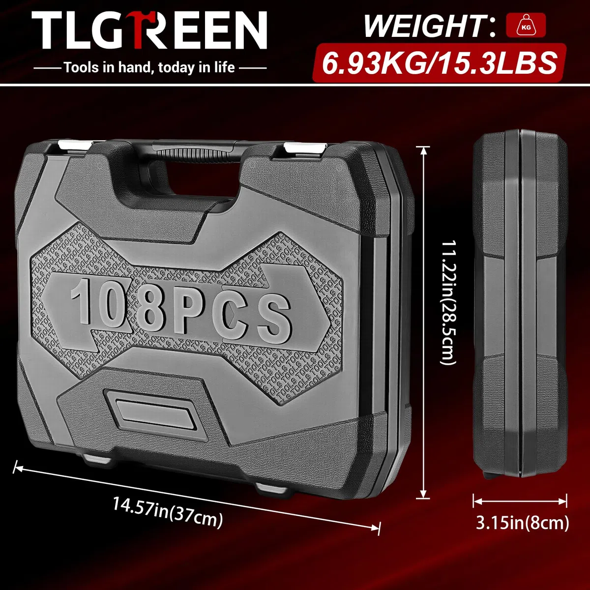 TLGREEN 108-teilig Steckschlüsselsatz Cr-V Steckschlüssel Set Ratschenkasten Knarrenkasten mit 1/4" und 1/2" 72 Zähne Umschaltknarre Sechskant Steckschlüsseleinsatz für Auto Motorrad Fahrrad Heim