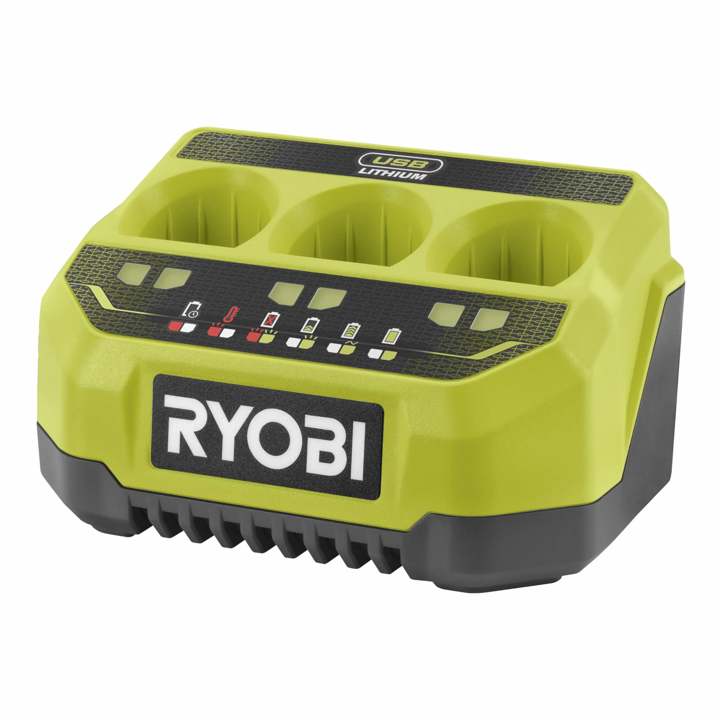 RYOBI 4 V USB-Lithium 3er Akku-Ladegerät RC43P, Sequenzielles Ladegerät mit bis zu DREI Akku Steckports
