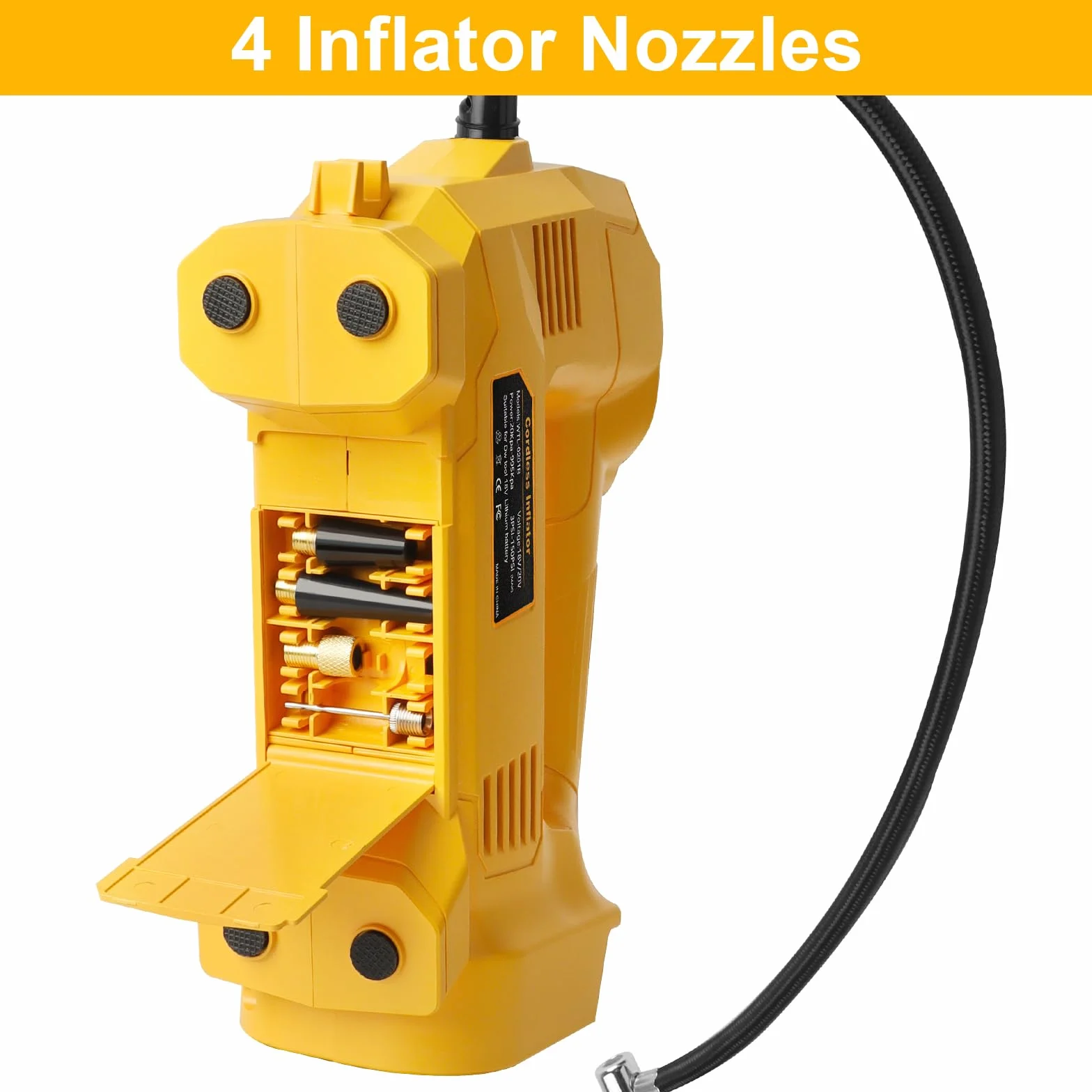 QUPERR Akku Kompressor kompatibel mit Dewalt 18V Akku, Elektrischer Luftkompressor bis 10,34 bar mit LED-Licht & Autostopp, Tragbare Luftpumpe für Auto, Motorrad, Fahrrad, Bälle (ohne Akku)