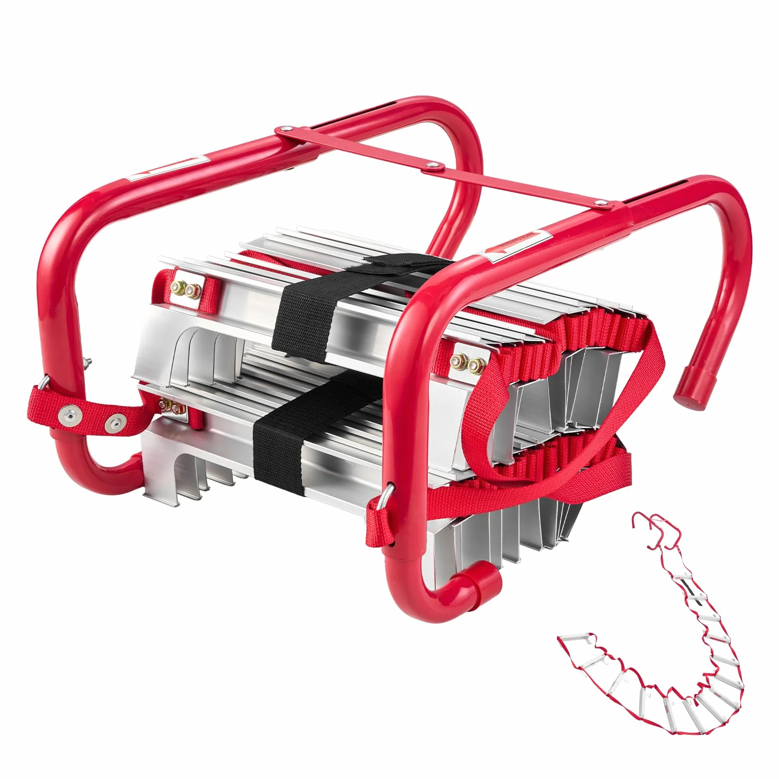 VEVOR Feuerleiter, 4 m, einziehbare Rettungsleiter max. 453,6 kg, leichte Notleiter aus Aluminiumlegierung mit hochfestem Polyestergurt, rutschfesten Sprossen & Breiten Stufen, 2-stöckig