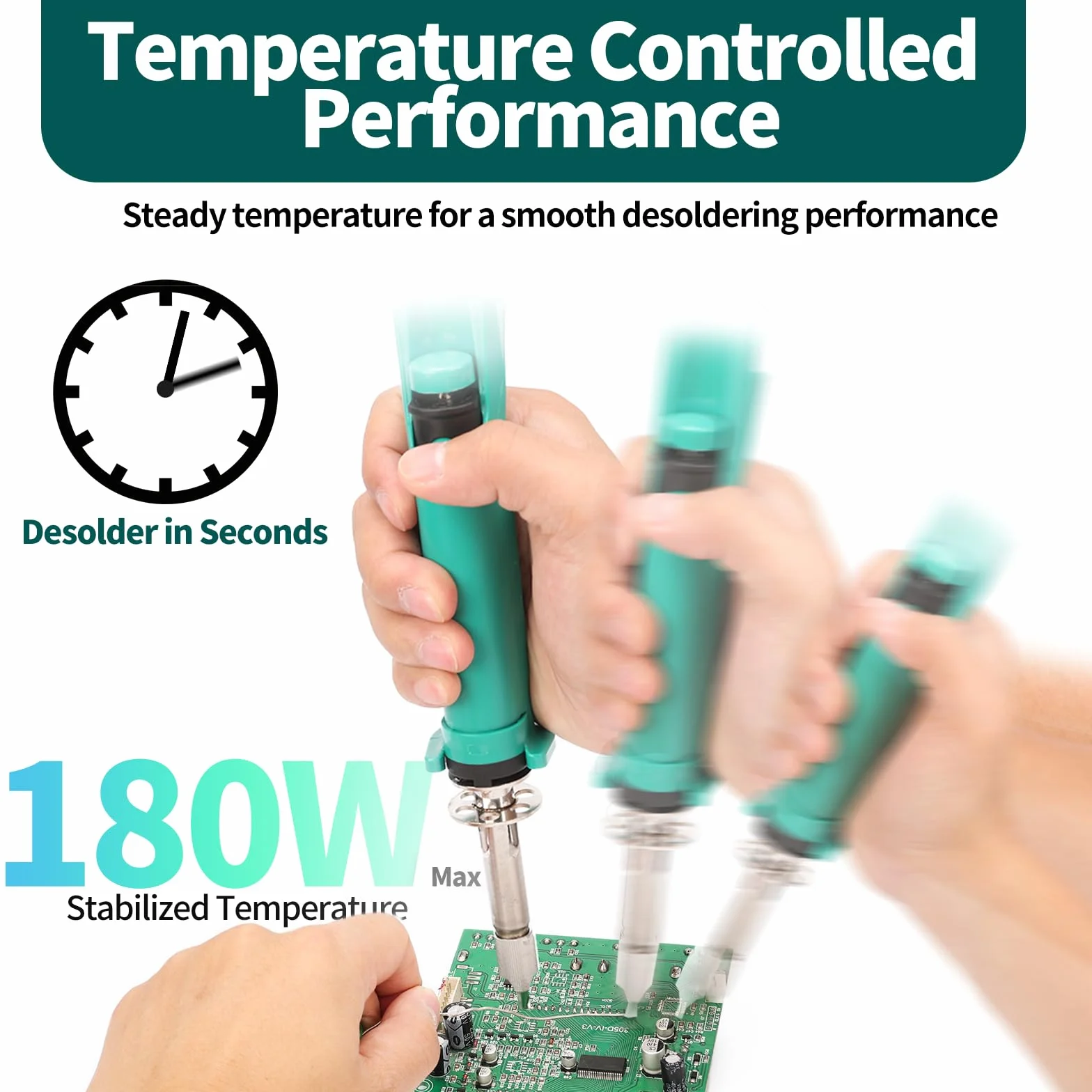 YIHUA 929D-VI Temperaturgeregelter Elektrischer Entlötkolben mit Verbesserter Leistung, Beheizter Entlötpumpe, 3 Düsen und Lötpumpenfunktion(EU Plug)