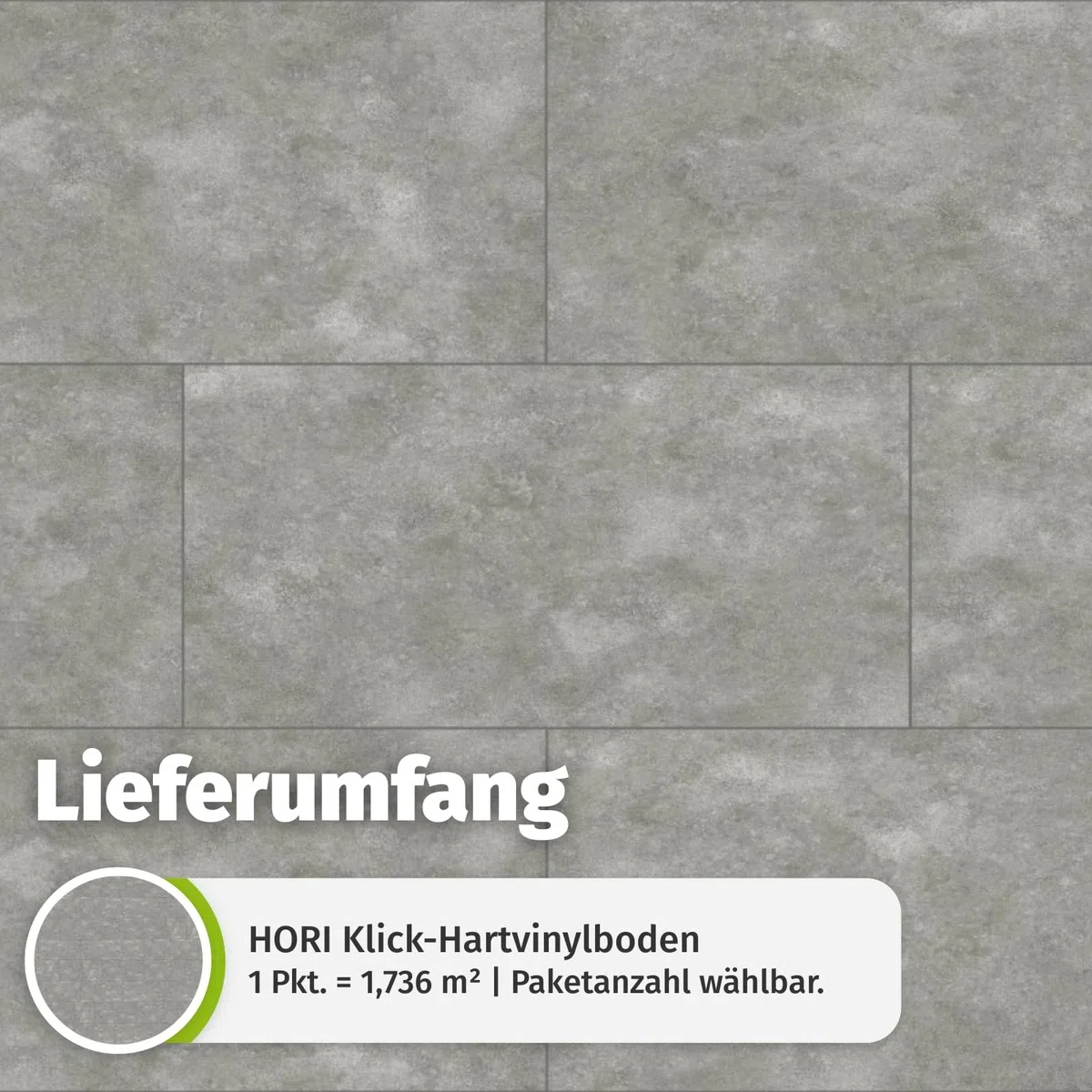 HORI Klick Hartvinylboden Rigid SPC Steinfliese Fliesenoptik - Klick-Vinyl mit Trittschalldämmung - schwimmende Verlegung - 91,5 x 47,4 x 0,6 cm - 1,736 m² - 4 Dielen