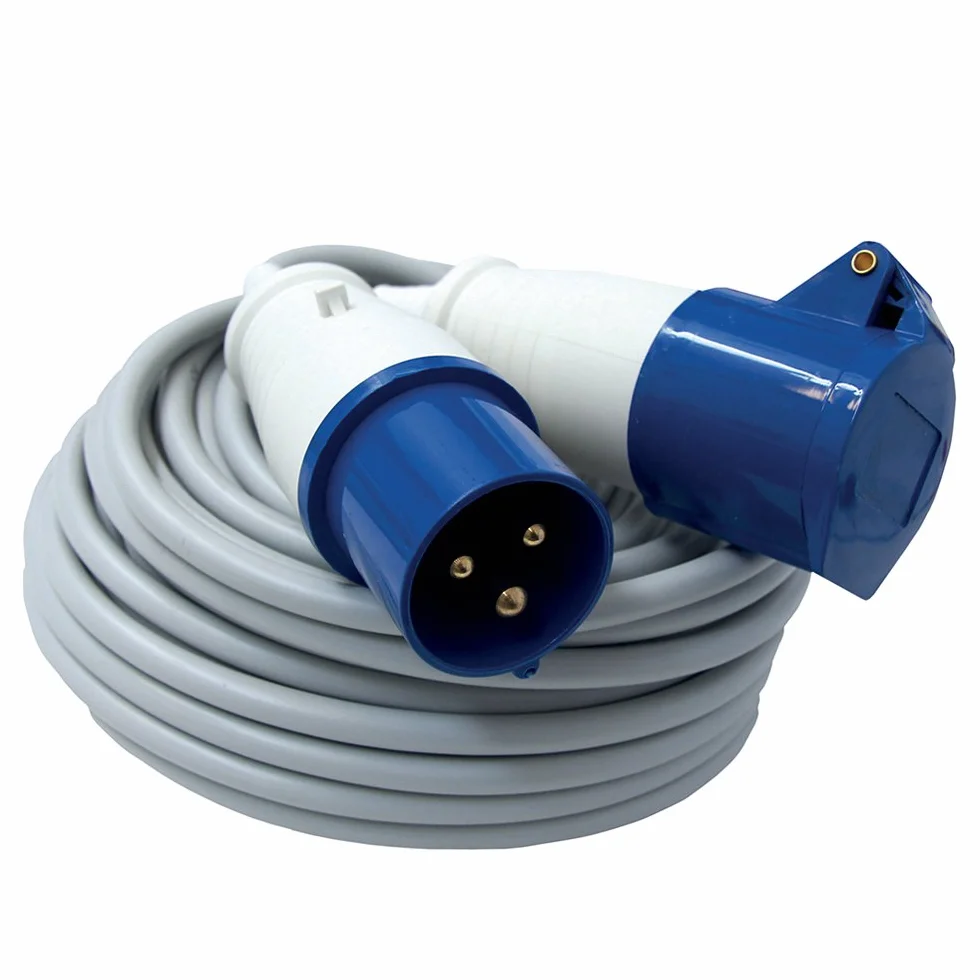 Electraline 46148 Verlängerung 20 mt Industriesteckdose IEC 3-poliger Stecker Geeignet für Camper, Camping, Caravan, Boot, Baustelle-Grau, IP40