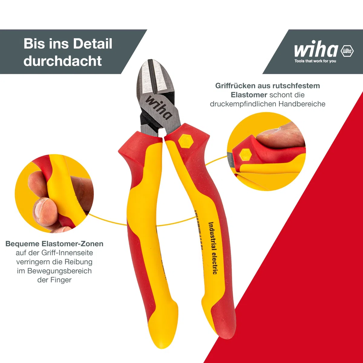 Wiha Zangen Set für Elektriker (38637) 3-tlg. I Universal Kombizange 180mm + Flachrundzange 200mm + Seitenschneider 160mm I Zangenset Elektro VDE