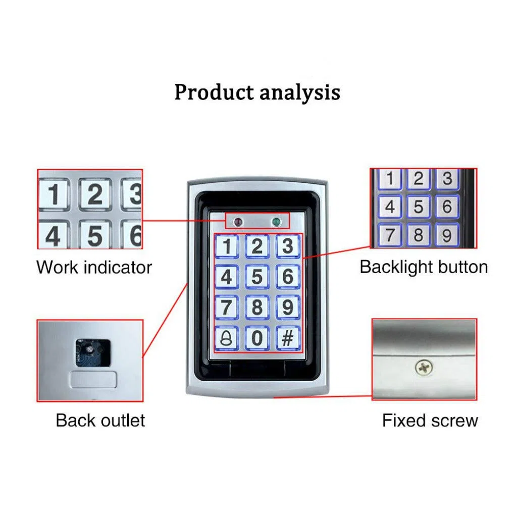 YAVIS RFID Metall Codeschloss Türöffner Tastatur Zugangskontrolle System Kit Set 125 kHz EM Kartenleser Weigang 26 + Wasserdichter Regen Cover + Netzteil + Exit-Taste + 10 RFID ID Schlüsselanhänger