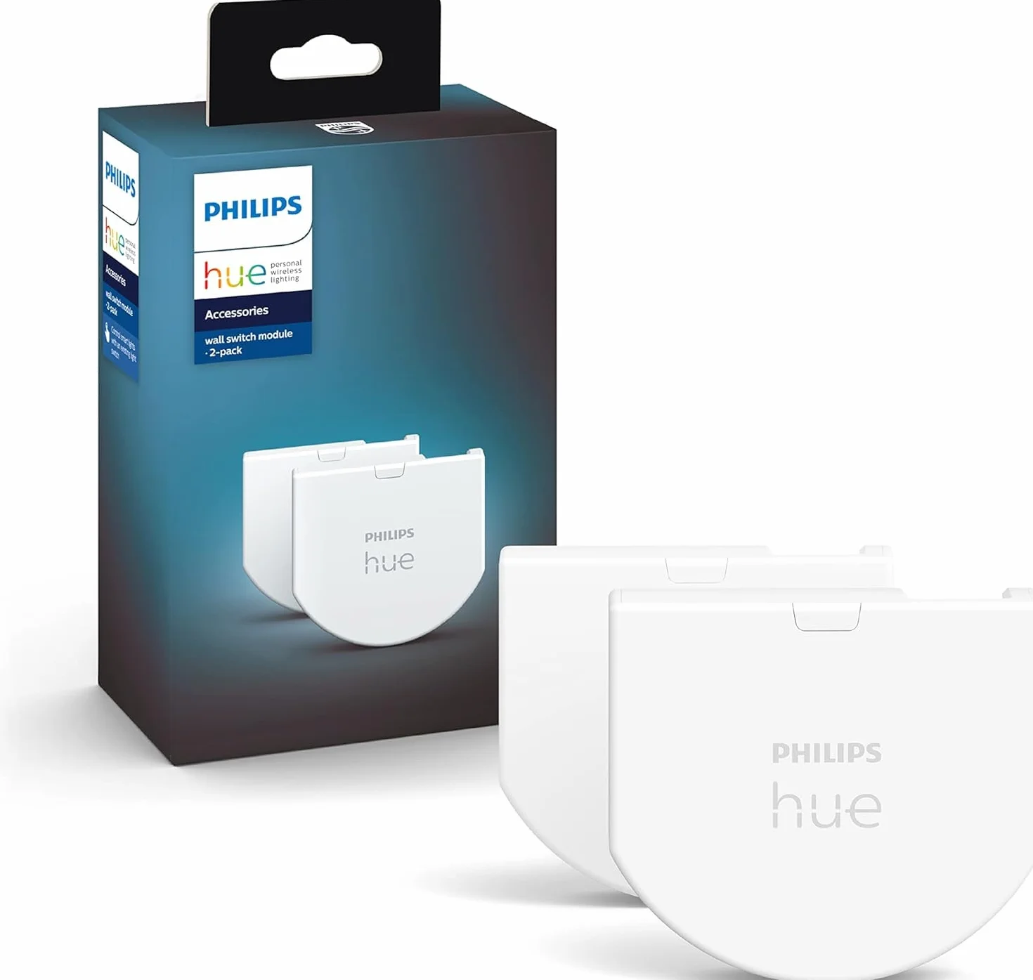 Philips Hue Wandschalter Modul (2er-Pack), ergänzt Lichtschalter für Hue Smart Lampen zur permanenten Erreichbarkeit, einfache Installation hinter vorhandene Wandschalter, weiß