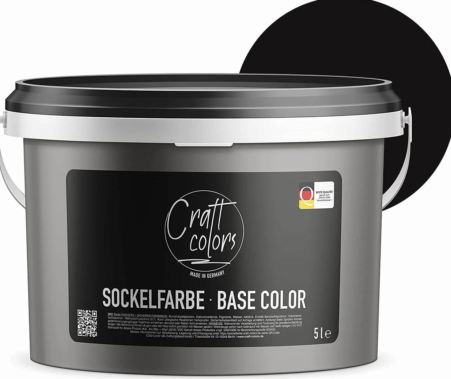 Craft colors Sockelfarbe 5L schwarz | hochwertige Farbe für Beton, Mauerwerk, Kellerwand, Fassade & Dachflächen | Nassabriebklasse 1 | Made in Germany | Wetter & UV-Beständig
