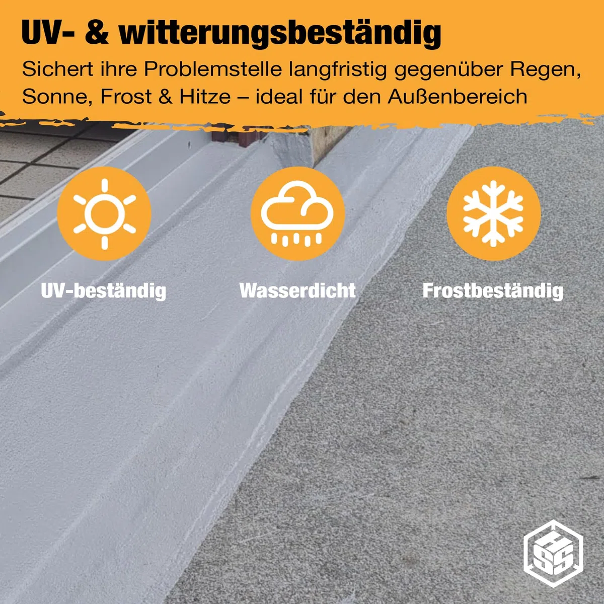 HSS Flüssigkunststoff für Abdichtung & Reparatur – UV- & witterungsbeständig – MS-Polymer – lösungsmittel- & bitumenfrei – Transparent – 800 g für ca. 2,2m²