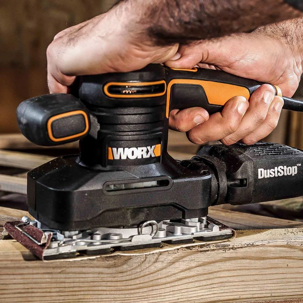 WORX WX641 Schwingschleifer 250 W – Handlicher Schleifer mit DUSTSTOP Mikrofilter für ein sauberes Arbeiten – Großer Schwingkreis & einfache Bedienung