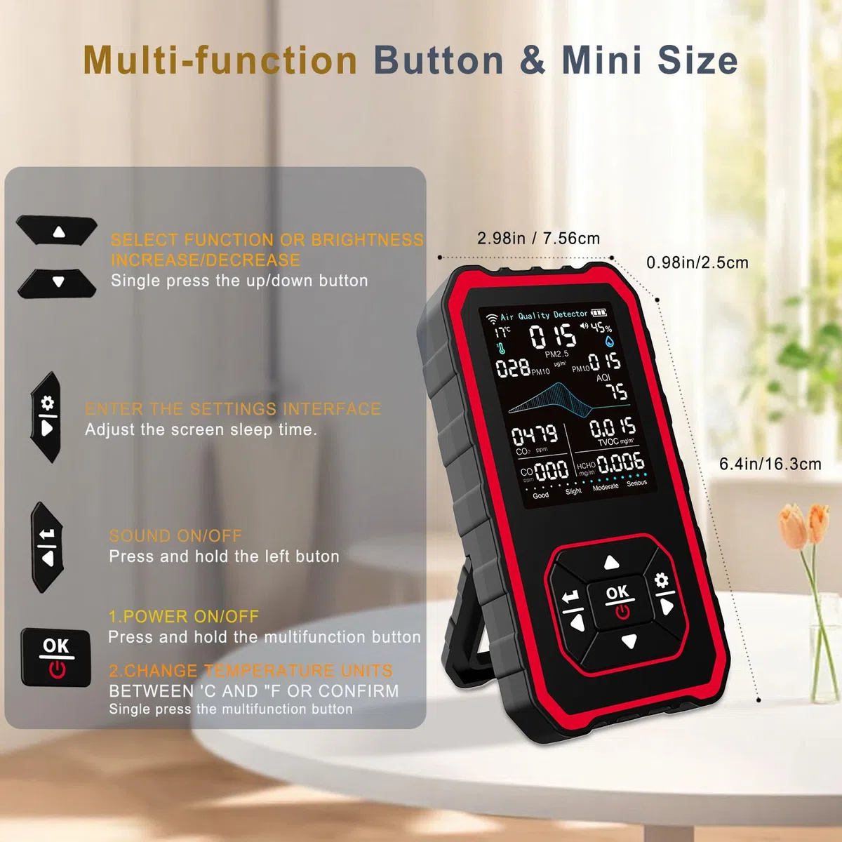 10 in 1 Indoor Air Quality Detector PM Detector CO2 Monitor, with Temperature & Humidity for Testing PM2.5/PM10/HCHO/TVOC/AQI USB Charging for Home Offices or Schools