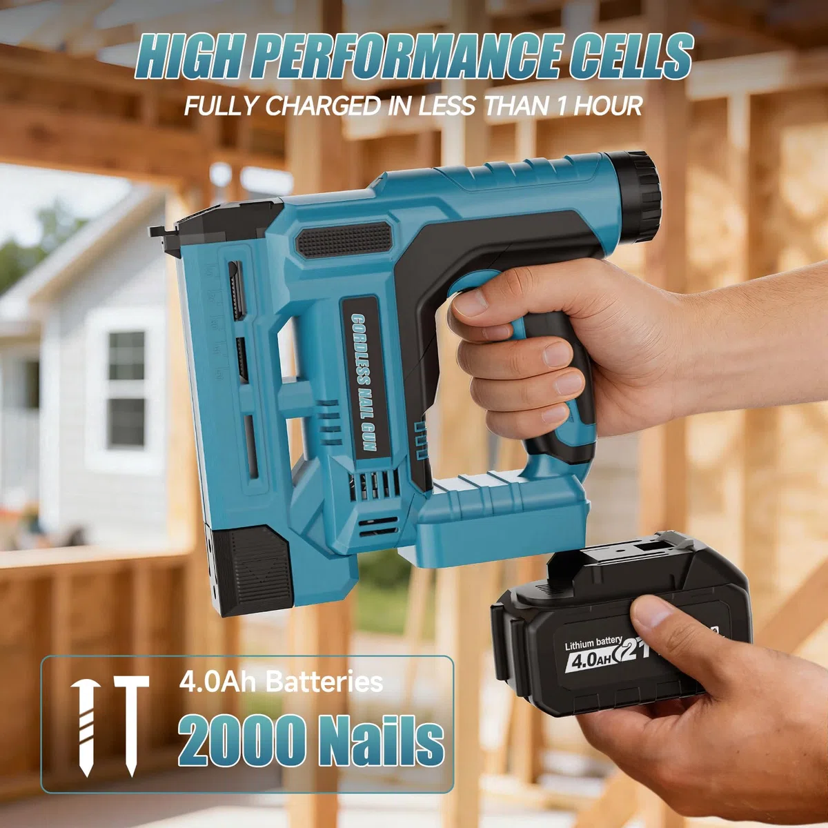 Akku Tacker Kompatibel mit Makita 18V, 18GA 2-in-1 Nagelpistole Akku Nagler, Einstellbare Tiefe, enthält 1 x 4.0Ah Akkus, 1000 Nägel und 1000 Tackerklammer für Holz, DIY und Heimwerker
