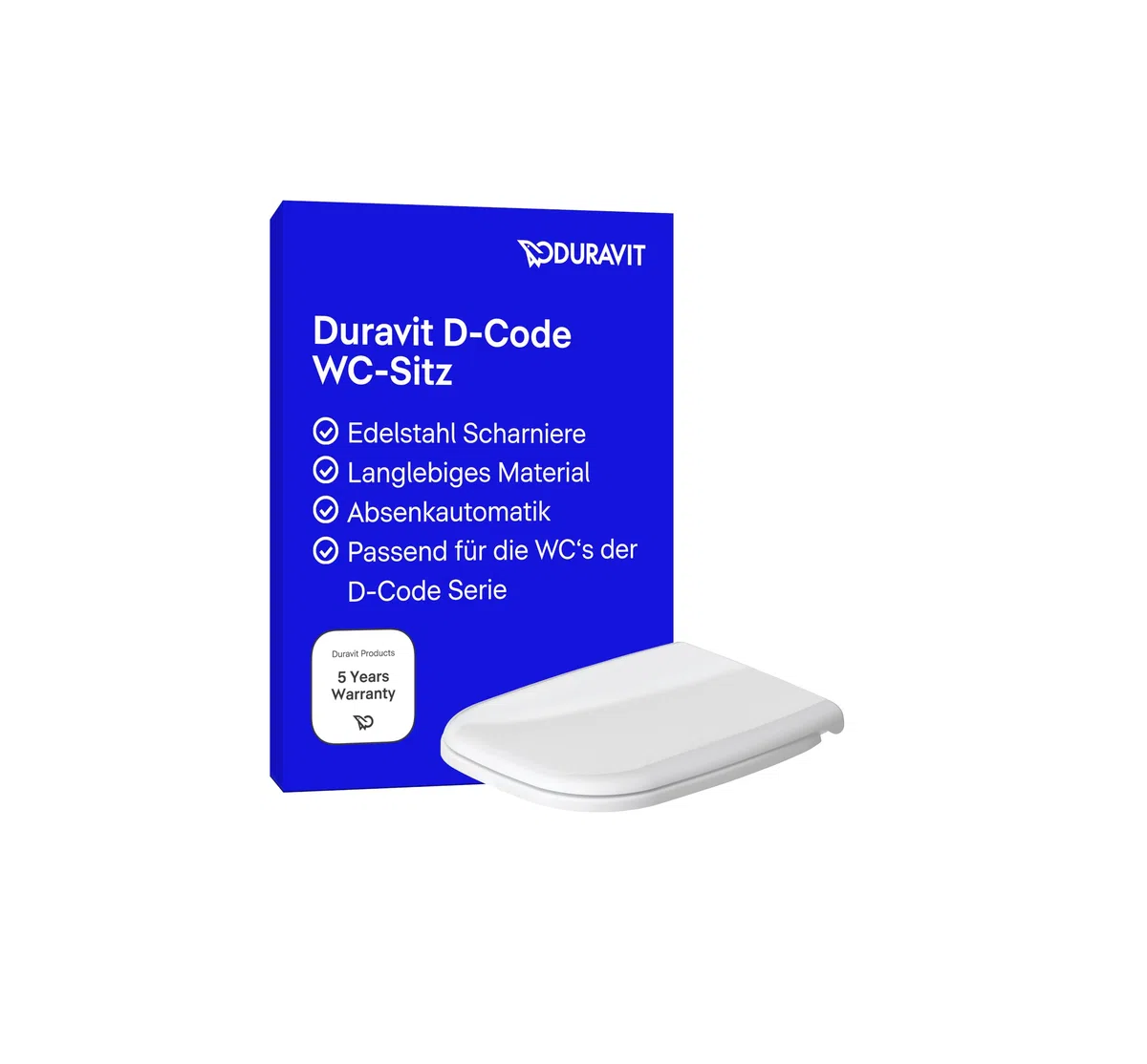 Duravit WC-Sitz D-Code mit Absenkautomatik - Toilettensitz aus Duroplast, D-Form, Soft-Close, Kunststoff-Scharniere, Weiß Hochglanz, Passend für Duravit D-Code Serie