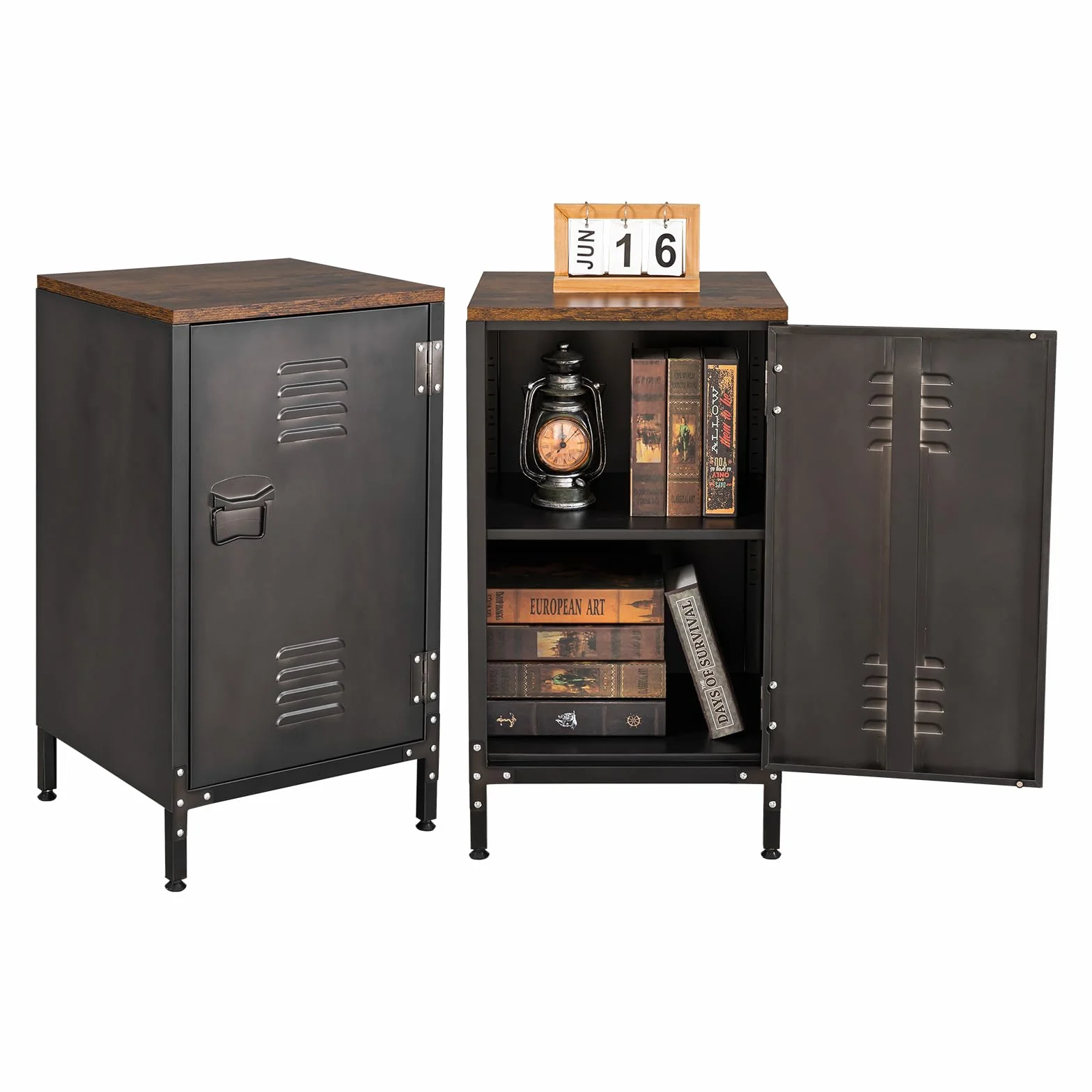 Sightlife Metallschrank Beistellschrank Sideboard Nachttisch Nachtschrank Kommode Schrank im Vintage-Stil verstellbar Einlegeboden Schränkchen für Wohnzimmer Schlafzimmer Metall (43B x 40T x 76H cm)