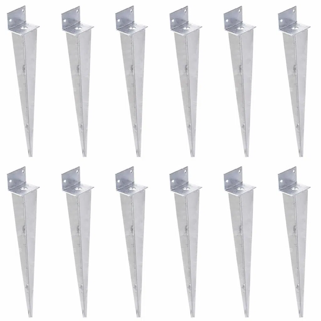12er Set L-Pfostenträger 40x500 mm zum Einschlagen | Einschlaghülse aus feuerverzinktem Stahl, Bodenanker für Holzpfosten, Zaun, Carport, Pergola und Gartenbau