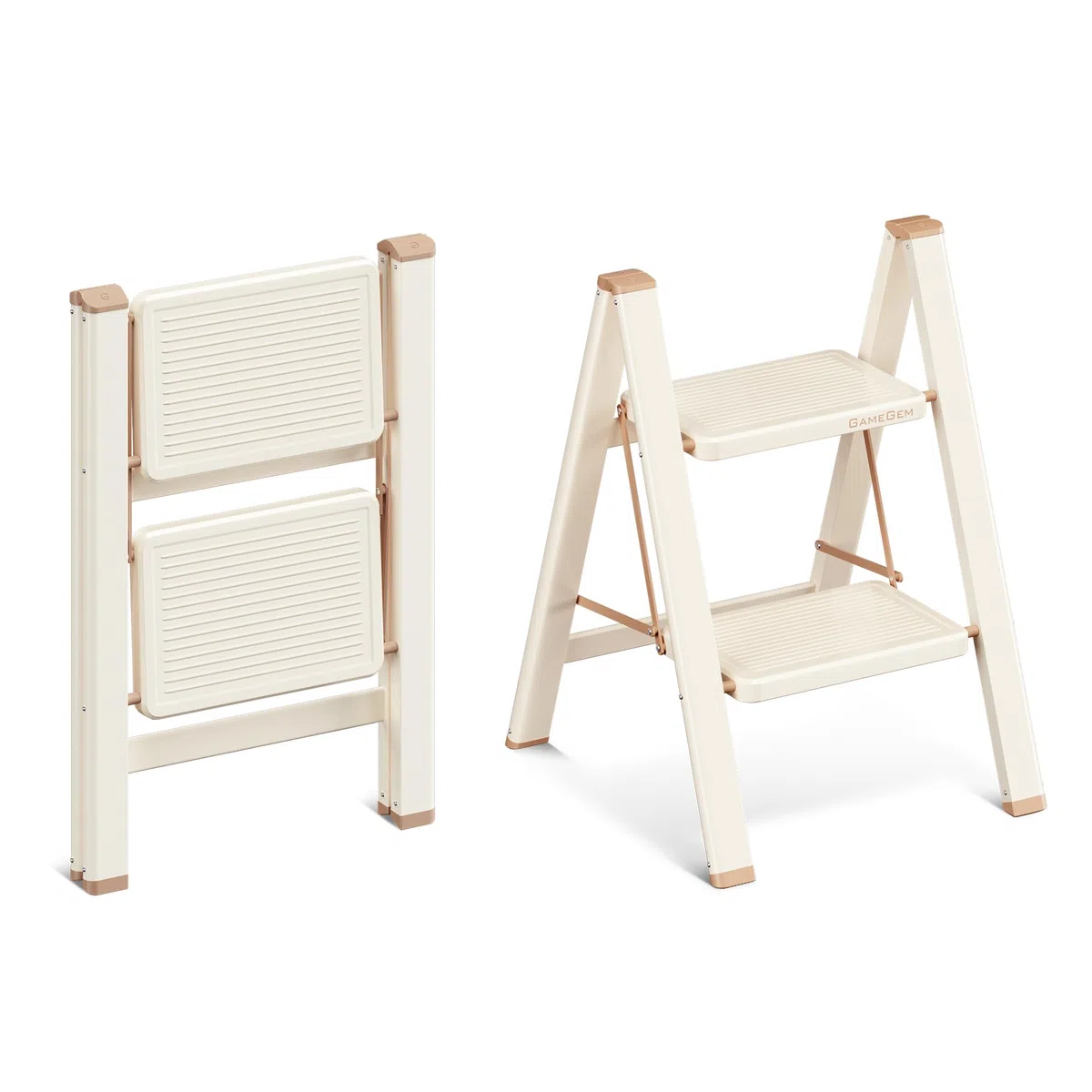 Trittleiter 2 Stufen klappbar, 2 Stufen Leiter für Erwachsene, Faltbare Trittleiter mit sicherem Stand, verbreitertem Pedal, ästhetisch ansprechendes Aussehen, Wohnräume