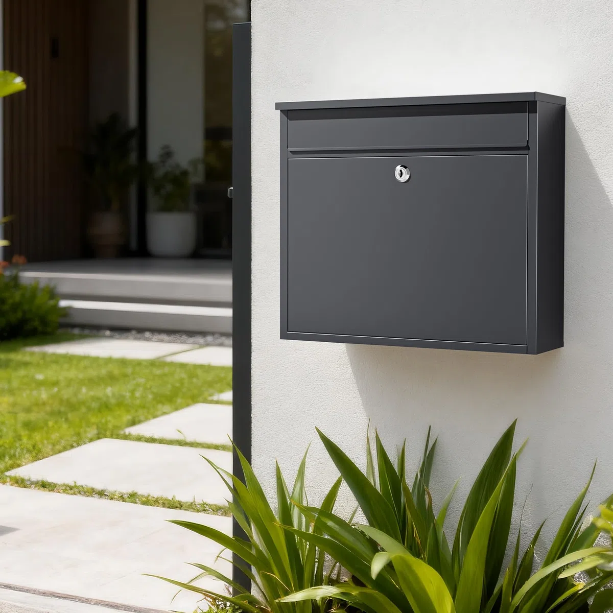 Wiltec Briefkasten V13 Anthrazit 360 x 105 x 315 mm, Wandbriefkasten mit Schloss und Klappe, Postkasten aus Stahl pulverbeschichtet