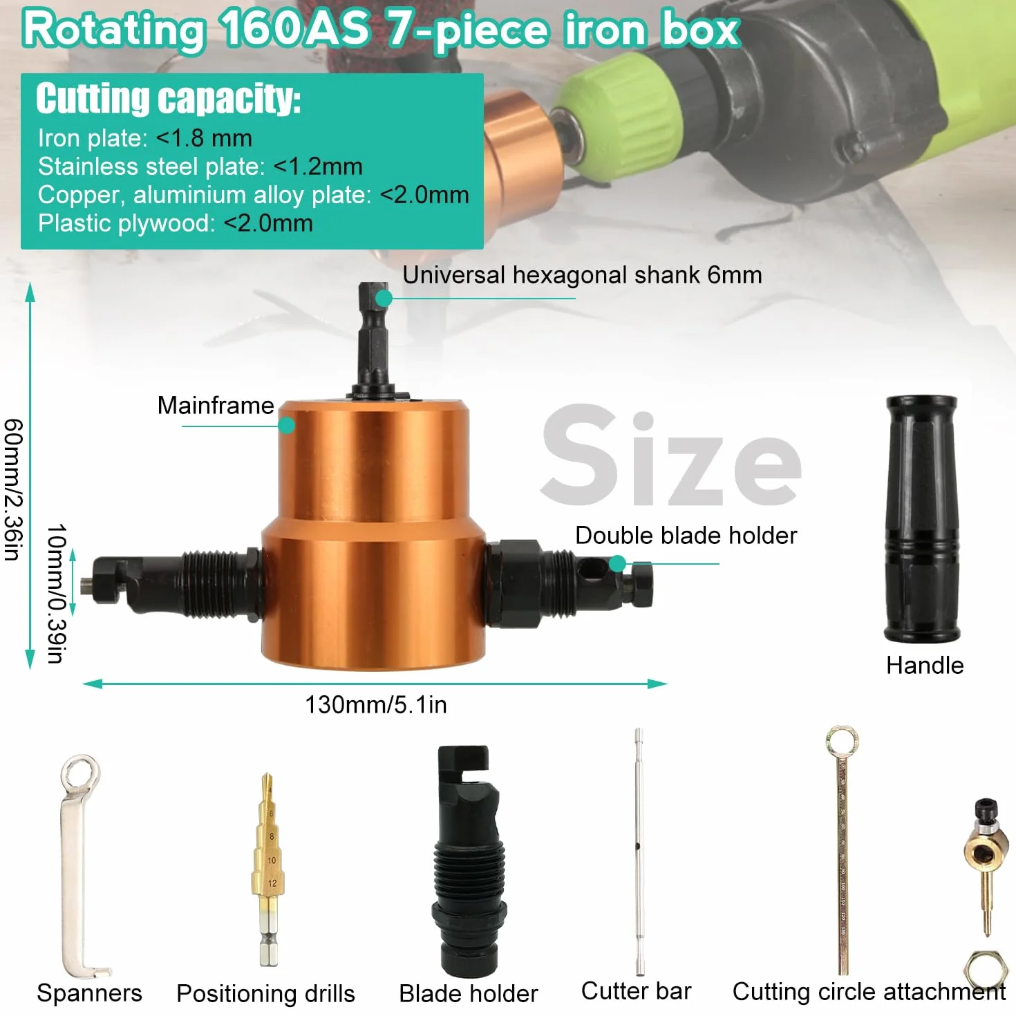 7 Stück Blechschneider für Akkuschrauber, 360 Degree Adjustable Blechschneider, Doppelkopf Blechknabber, für Bohrmaschine Stanze, Schneidwerkzeug Doppelköpfig