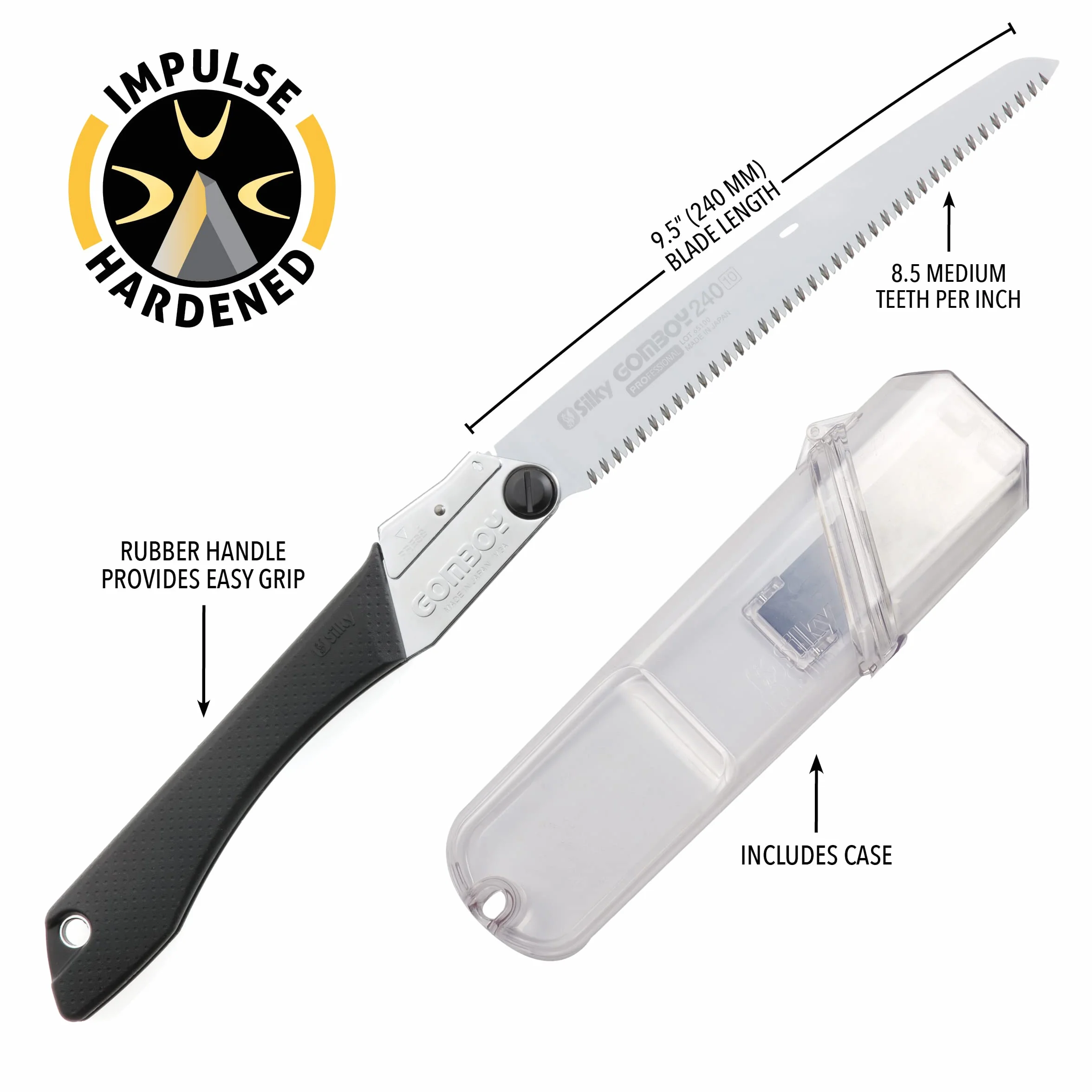 SILKY Gomboy 240 Klappsäge | Medium 10 Z/30 mm | 240 mm Zugsägeblatt aus Premium Japanese Steel | kompakt & leicht | präzise Schnitte | Outdoor, Camping, Handwerk