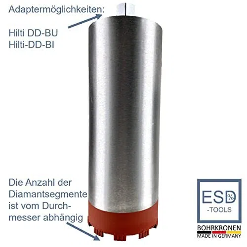 Diamantbohrkrone mit Turbosegment, Kernbohrer mit 1 1/4 Zoll Aufnahme & Nutzlänge 400 mm, Ø 102 mm