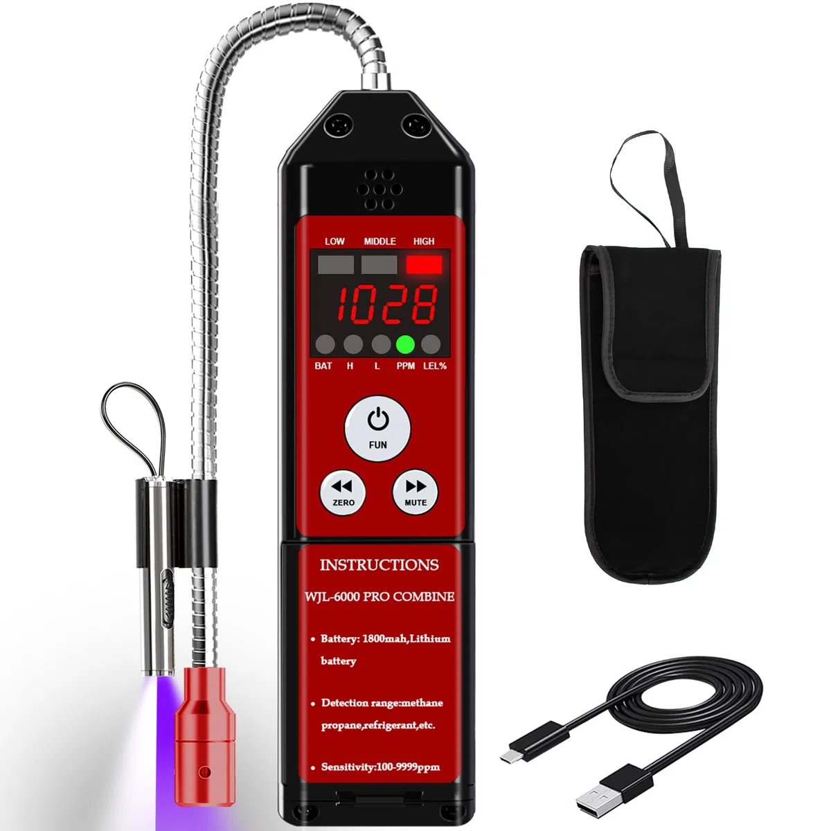 Aprvtio Kältemittel Lecksuchgerät, Refrigerant Gas Leck Detektor, HVAC-Lecksucher, Freon-Sniffer, tragbarer Gastester mit LED-Bildschirmalarm Freon-Lecksucher Hochsensibilität R134a R22a R32 R454B (1)