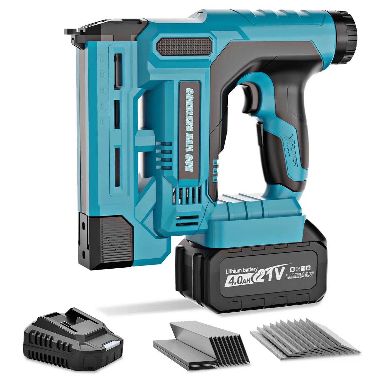 Akku Tacker Kompatibel mit Makita 18V, 18GA 2-in-1 Nagelpistole Akku Nagler, Einstellbare Tiefe, enthält 1 x 4.0Ah Akkus, 1000 Nägel und 1000 Tackerklammer für Holz, DIY und Heimwerker