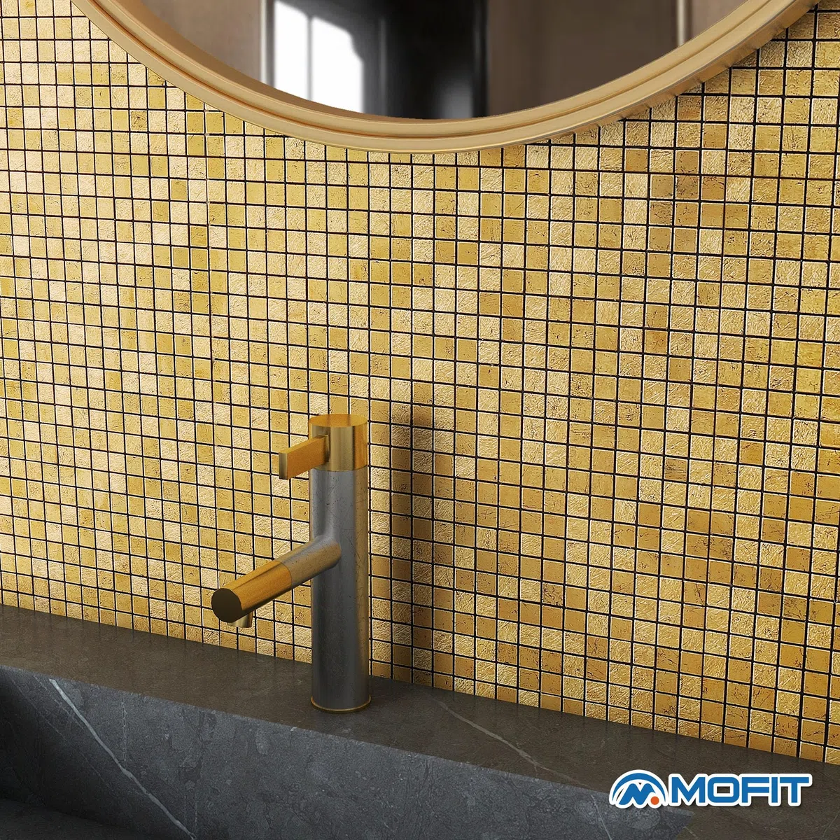 Mini Metallfliesen Selbstklebend Wandfliesen,Mosaik Fliesenaufkleber Selbstklebende Fliesen Quadratisch Küche Bad（Goldfolie,10 Stücke)