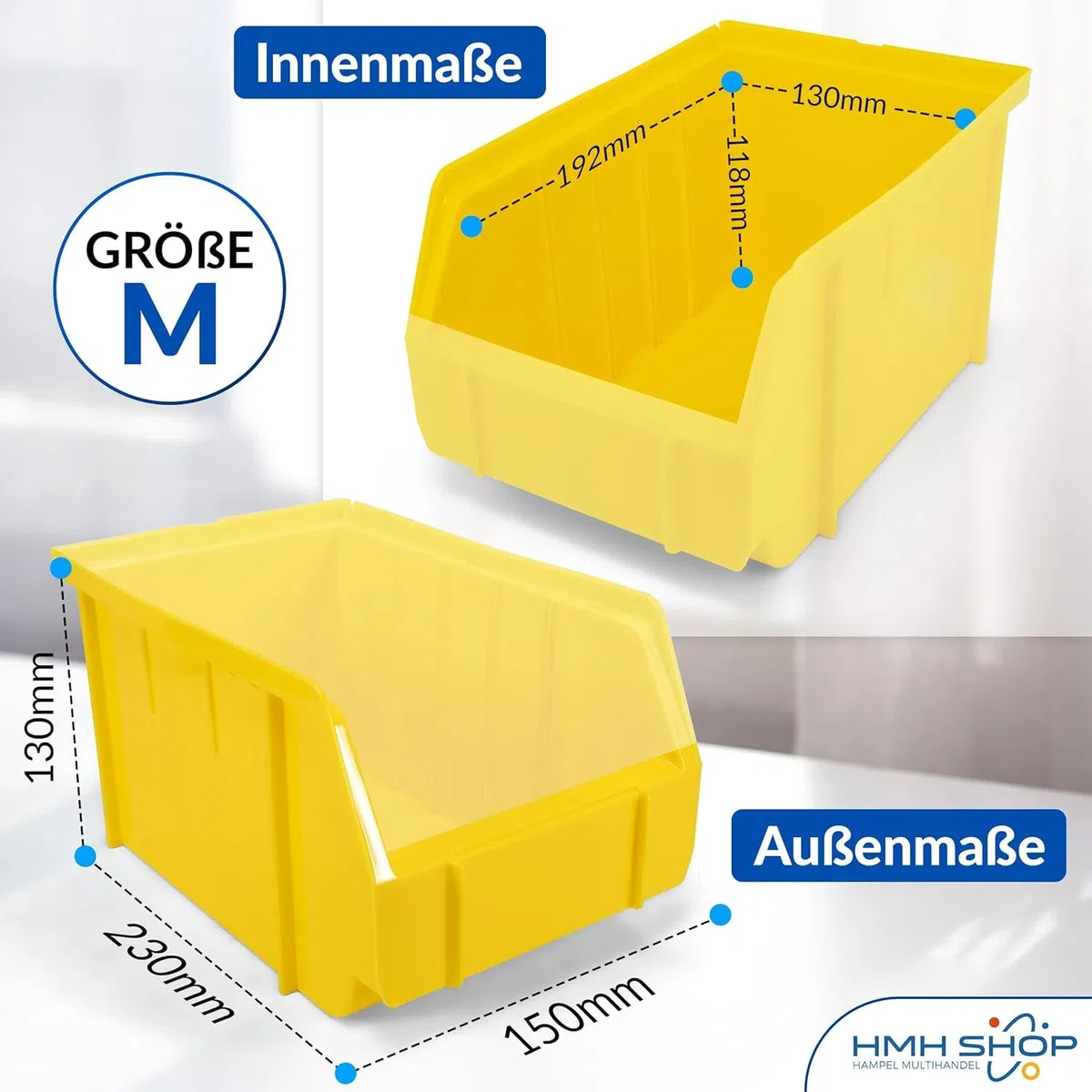 HMH 26x Stapelboxen Größe M Werkstatt Garage Keller Sichtlagerboxen 230x150x130mm Lagerboxen ROT Sichtlagerkästen Kleinteile Aufbewahrung