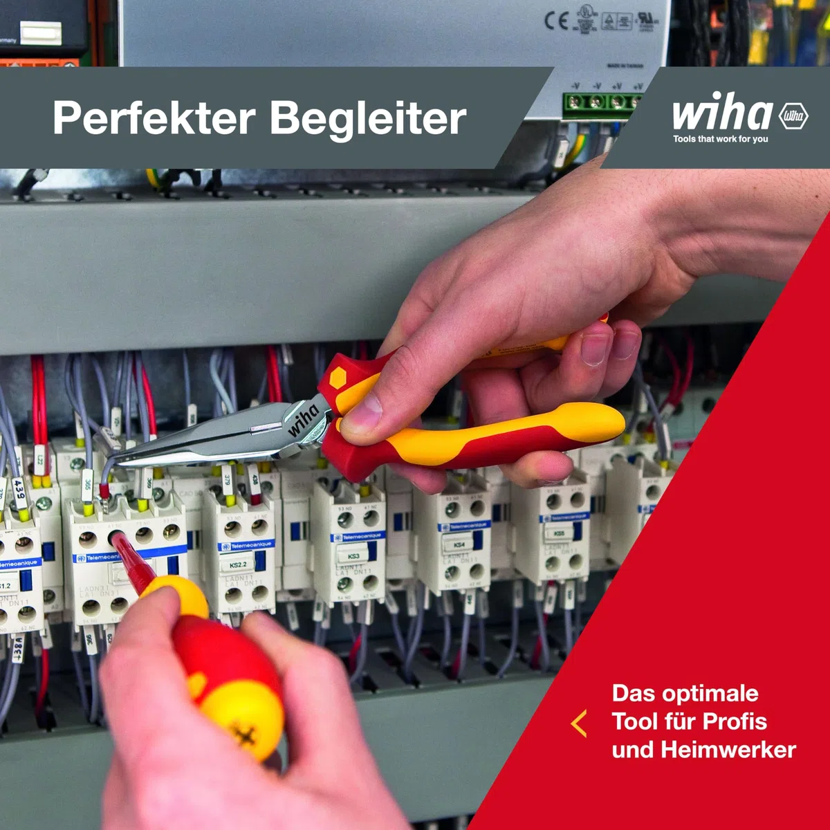 Wiha Zangen Set für Elektriker (38637) 3-tlg. I Universal Kombizange 180mm + Flachrundzange 200mm + Seitenschneider 160mm I Zangenset Elektro VDE