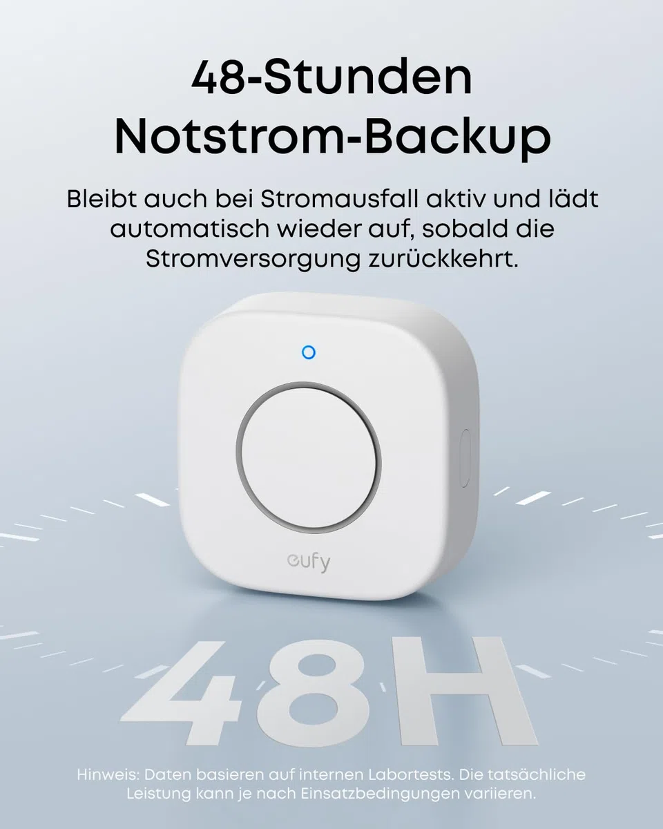 eufy Innensirene E20, 110dB Alarm, Notfall-Akku, große Reichweite, Flexible Montage, benötigt HomeBase 2, 3, Mini oder Pro (EU-Version)