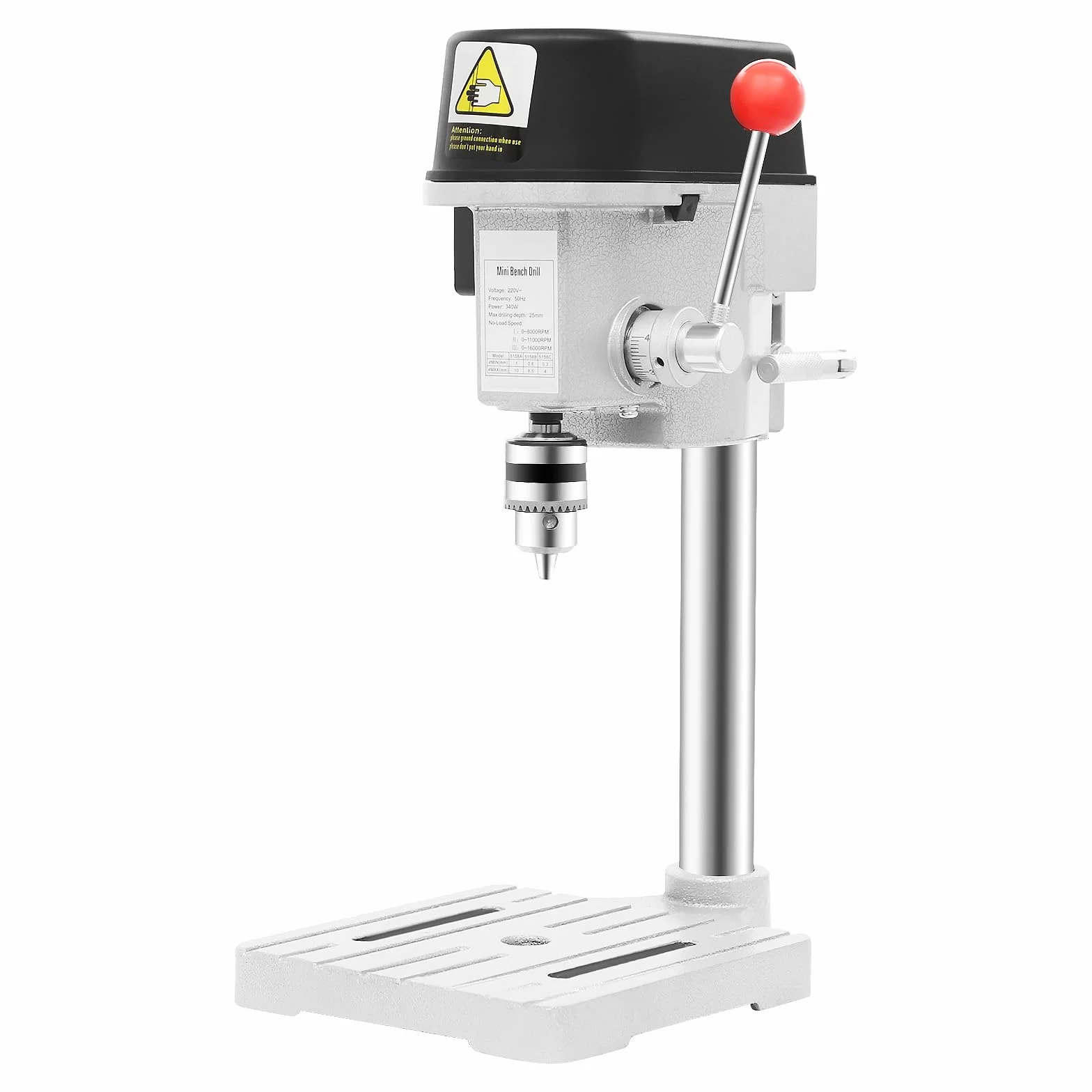 340W Tischbohrmaschine Mini Bohrmaschine Kabelgebunden, Tischbohrer mit 3 Stufiger Geschwindigkeit Einstellbar, Für Holz Metall Kunststoff Bearbeitung