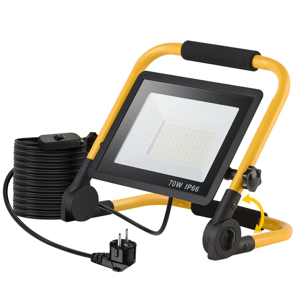 LED Baustrahler 70W, LED Arbeitsleuchte mit 4 Meter Kabel:, Wasserdichtes Arbeitsscheinwerfer Bauscheinwerfer für Werkstatt oder Baustelle, Garage, 6500K Tageslichtweiß